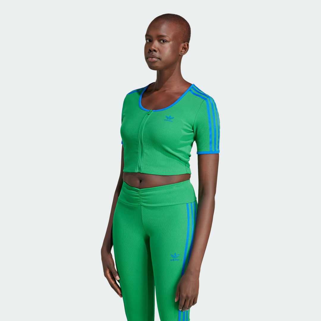 adidas Originals Rib Short Sleeve Full-Zip Long-Sleeve Top