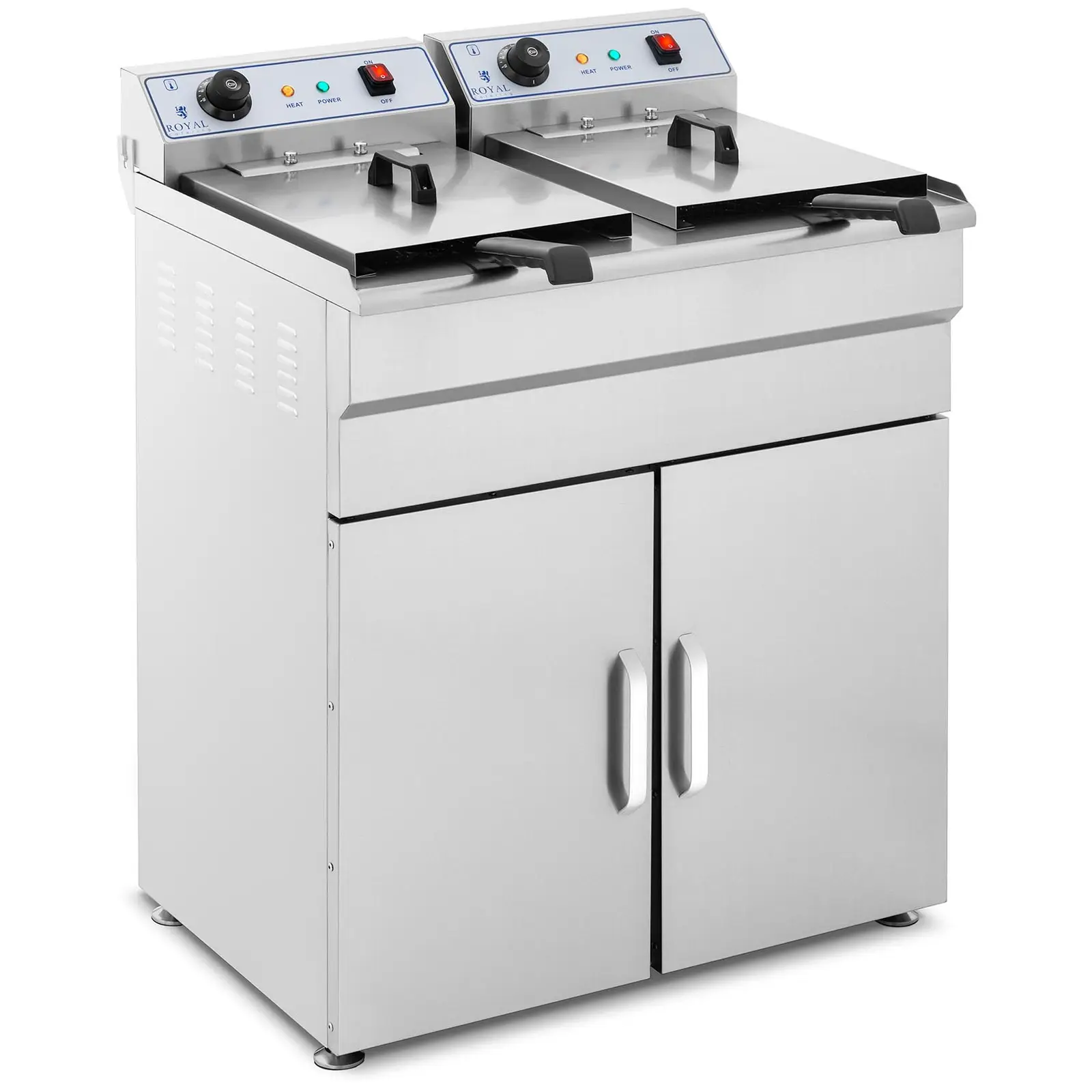 Elektro-Doppel-Fritteuse - 2 x 16 l - 12 000 W - 400 V - Unterschrank - Ablasshahn - Royal Catering