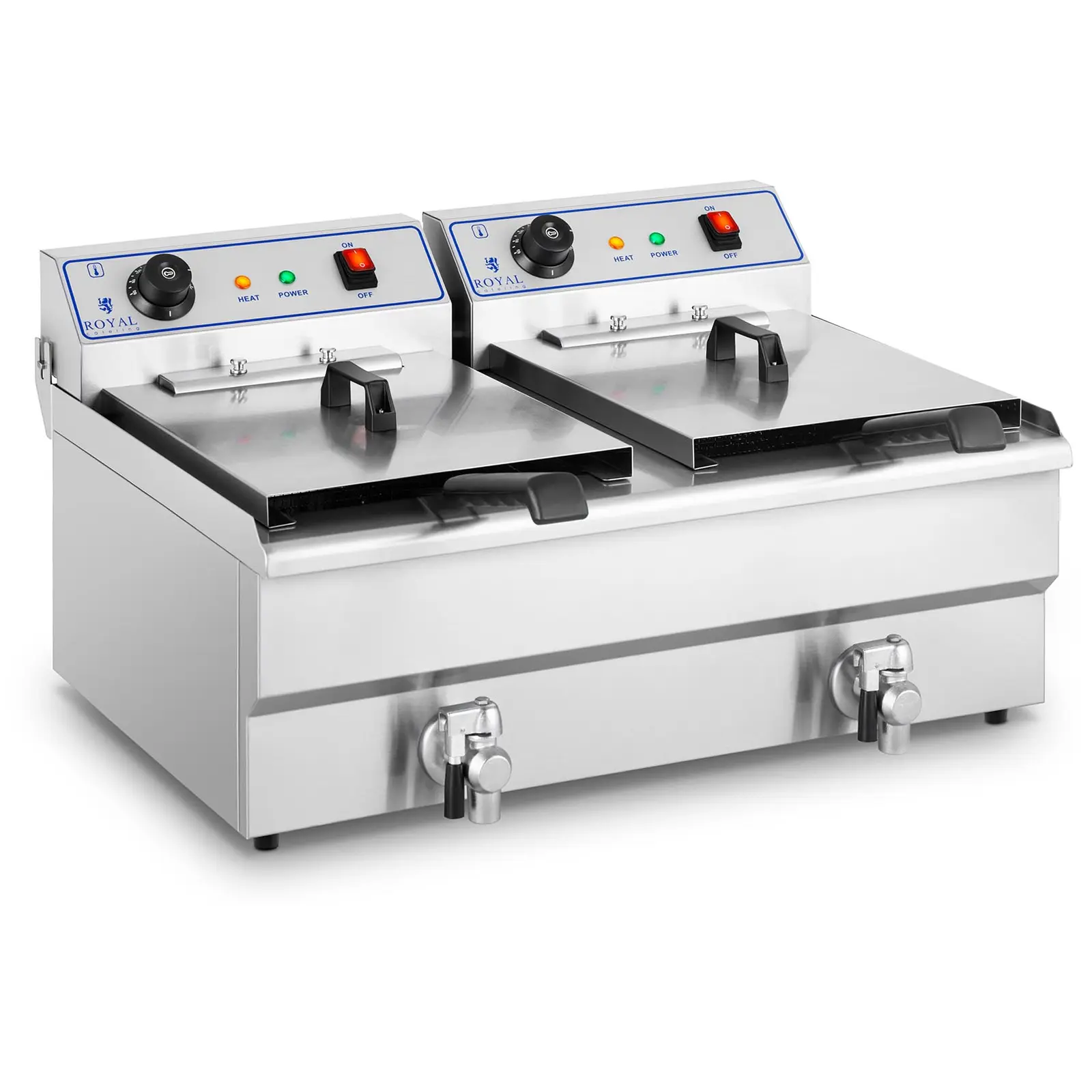 Elektro-Doppel-Fritteuse - 2 x 16 L - 13 000 W - 400 V - Ablasshahn - Royal Catering