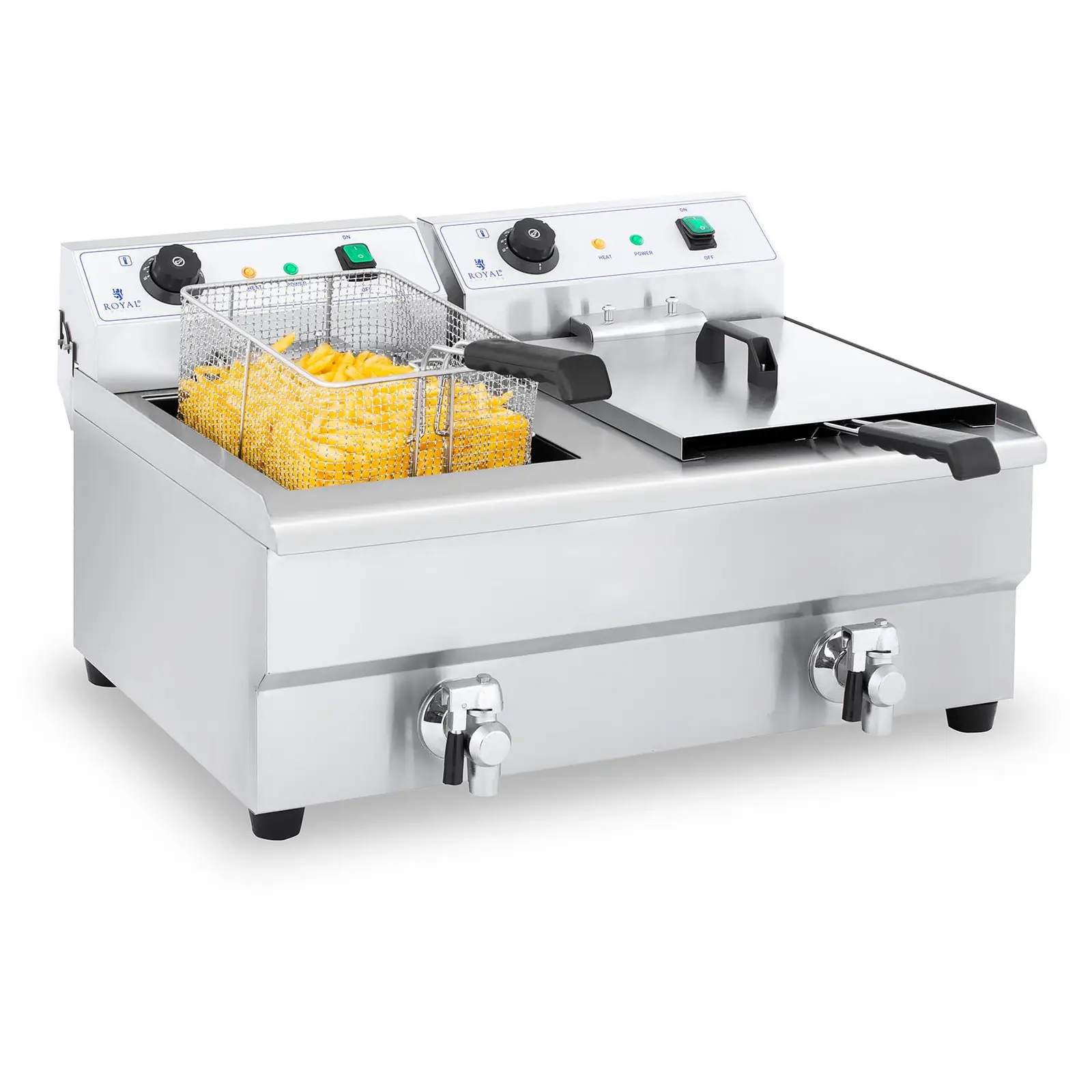Elektro-Doppel-Fritteuse - 2 x 16 l - 6400 W - Ablasshahn - Royal Catering
