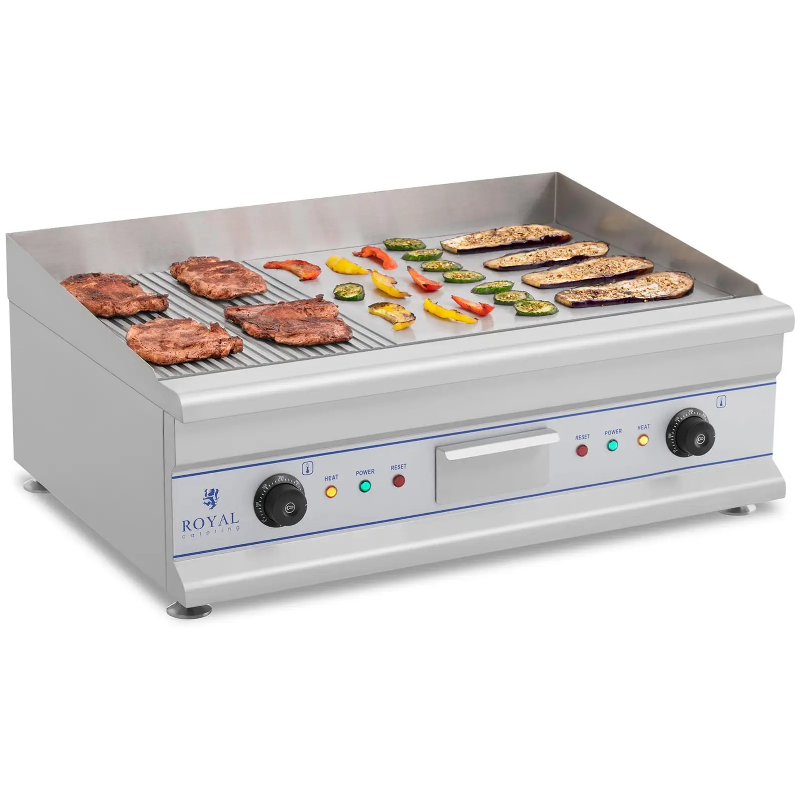 Royal Catering Doppel Elektro Grillplatte - 75 cm - glatt/geriffelt - 2 x 3200 W