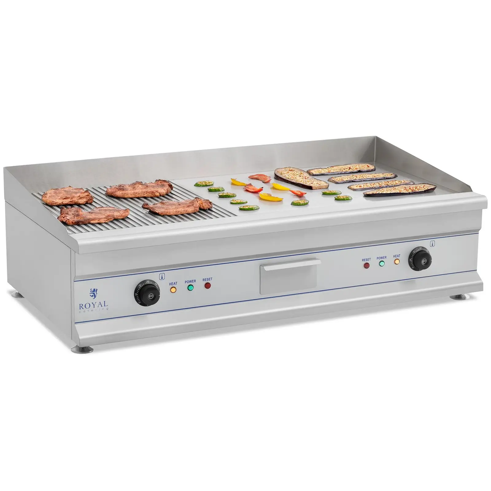 Royal Catering Doppel Elektro Grillplatte - 100 cm - glatt - 2 x 3.200 W