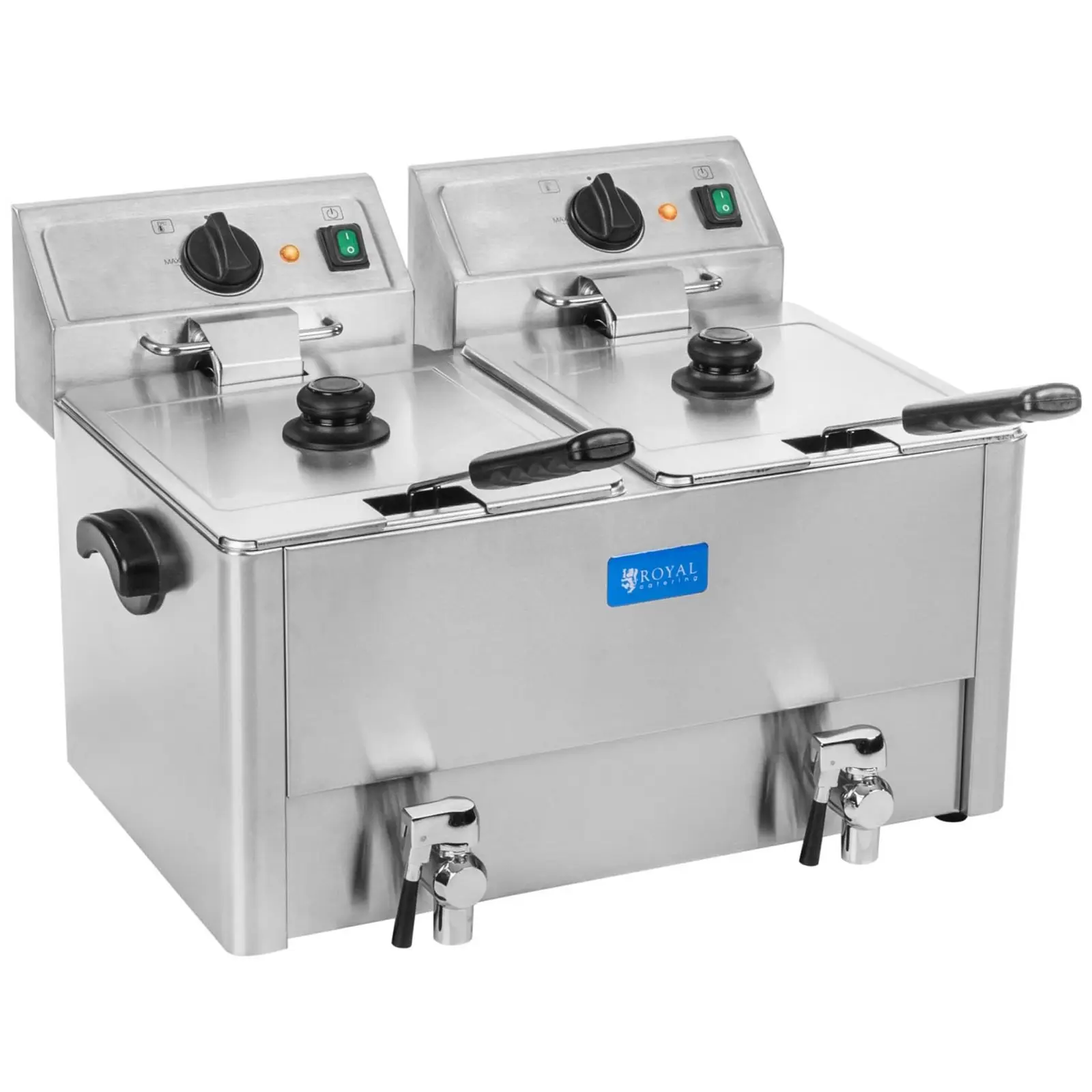 B-Ware Elektro-Doppel-Fritteuse - 2 x 13 l - 6500 W - EGO-Thermostat - Ablasshahn - Royal Catering