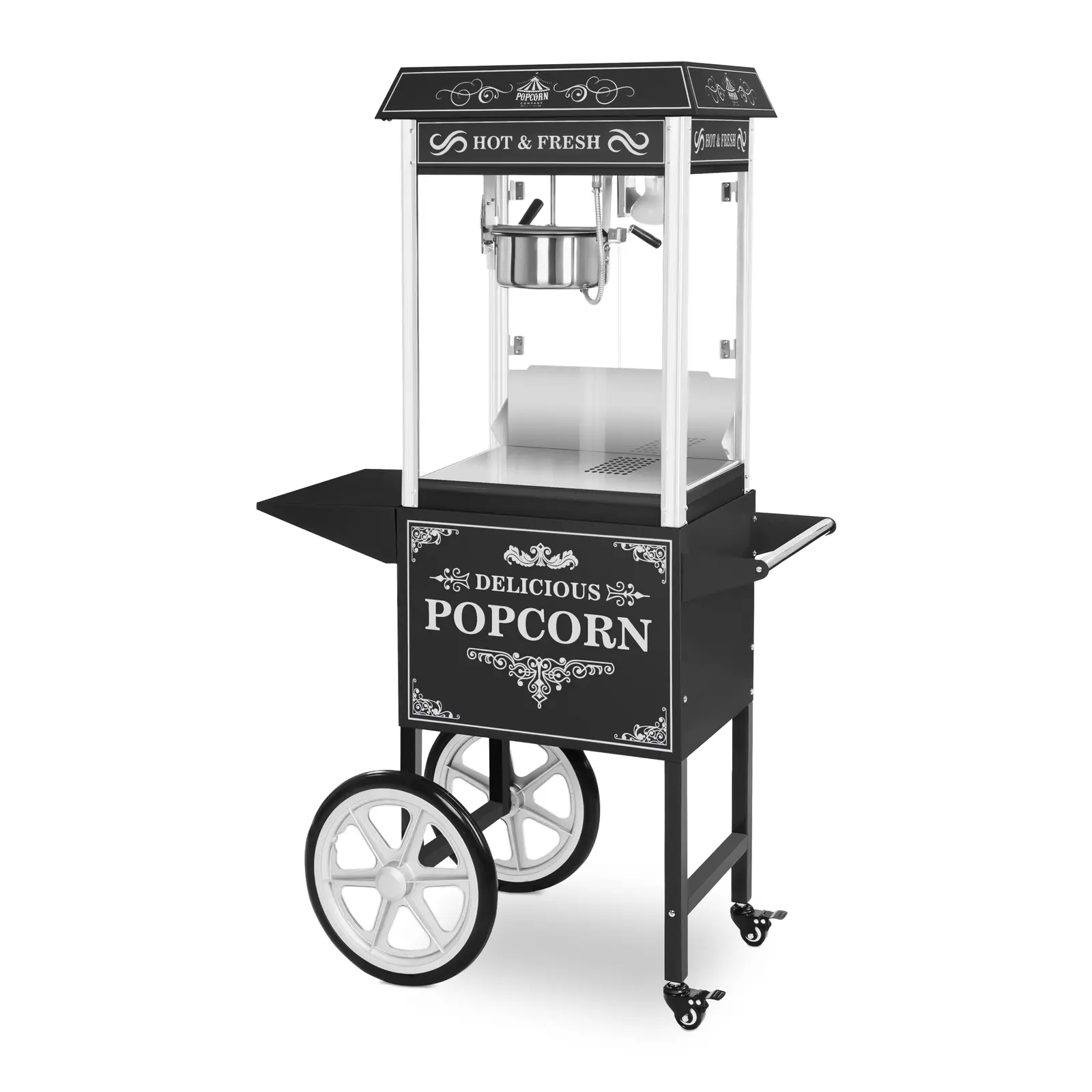 B-Ware Popcornmaschine mit Wagen - 1500 W - 5 kg/h - Retro-Design - schwarz - Royal Catering