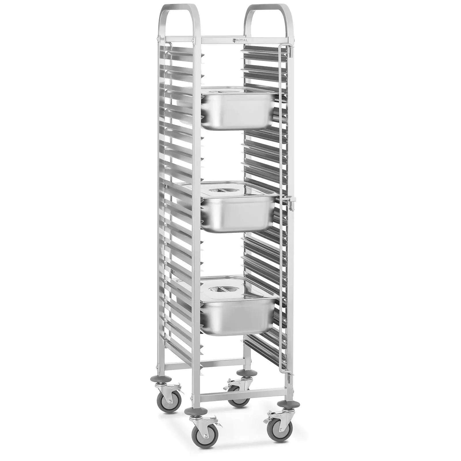 B-Ware Tablettwagen - Edelstahl - für 16 x GN 1/1 - Längseinschub - 128 kg - 2 Sicherheitsbügel - Royal Catering