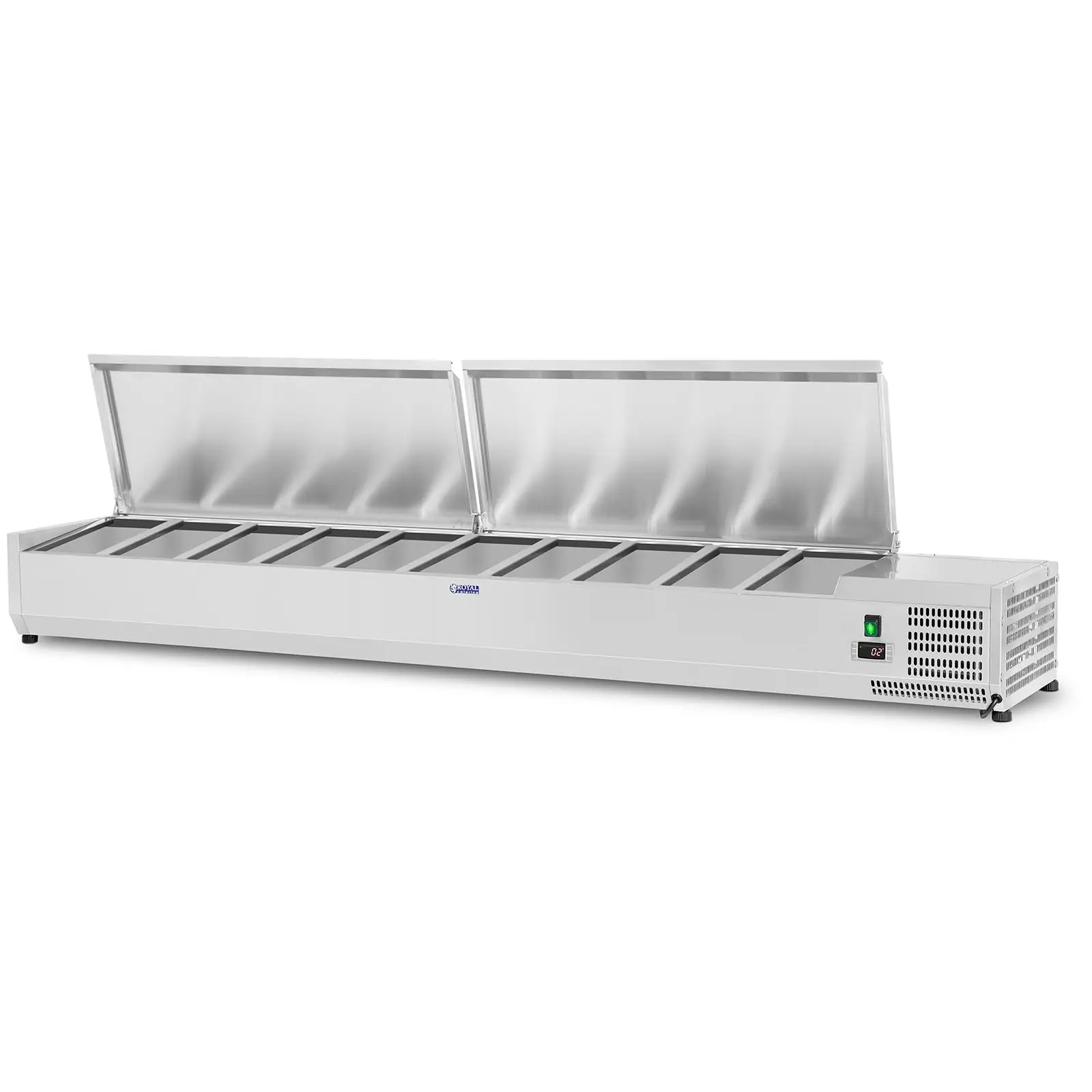 Royal Catering B-Ware Kühlaufsatzvitrine - 200 x 33 cm - 10 GN 1/4 Behälter