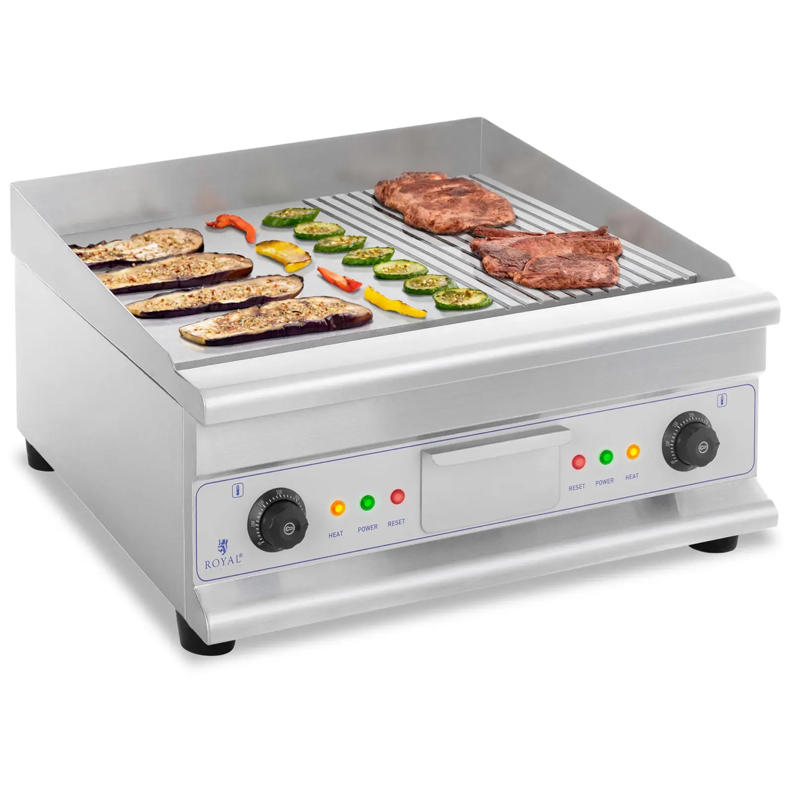 Royal Catering B-Ware Elektro-Grillplatte - doppelt - 60 cm - glatt & geriffelt - 6.400 W