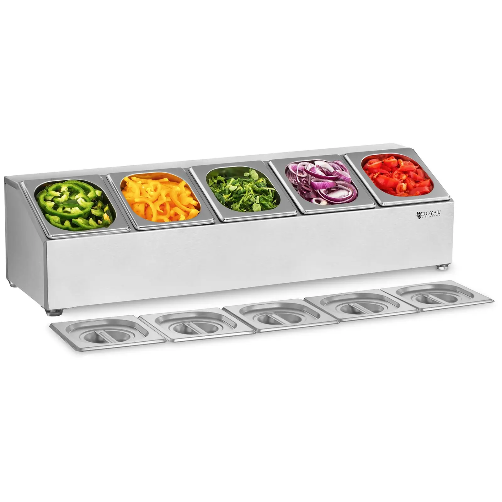 Royal Catering B-Ware GN Aufsatzbord - inkl. 5 GN 1/6 Behälter mit Deckel