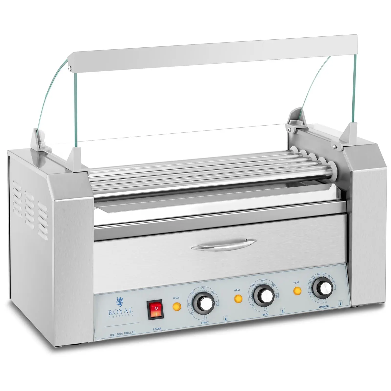 Royal Catering B-Ware Hot Dog Grill - 5 Rollen - Wärmeschublade - Edelstahl