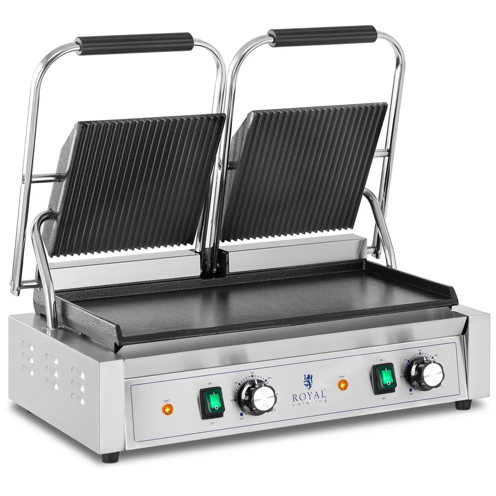B-Ware Doppel-Kontaktgrill - geriffelt + glatt - Royal Catering - 3600 W