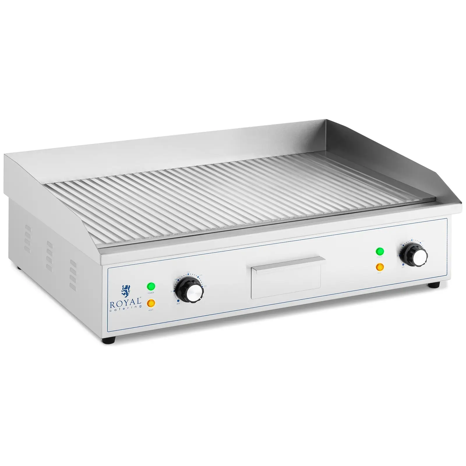 B-Ware Doppel Elektro Grillplatte - 700 x 400 mm - Royal Catering - gerillt - 4400 W