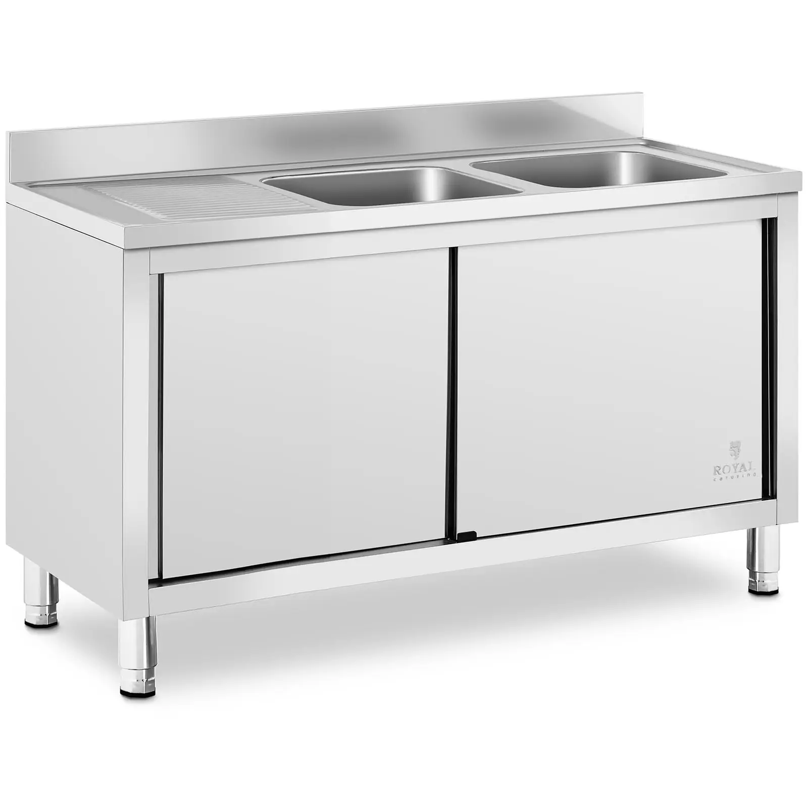 B-Ware Spülenschrank - 2 Becken - Royal Catering - Edelstahl - 140 x 70 cm