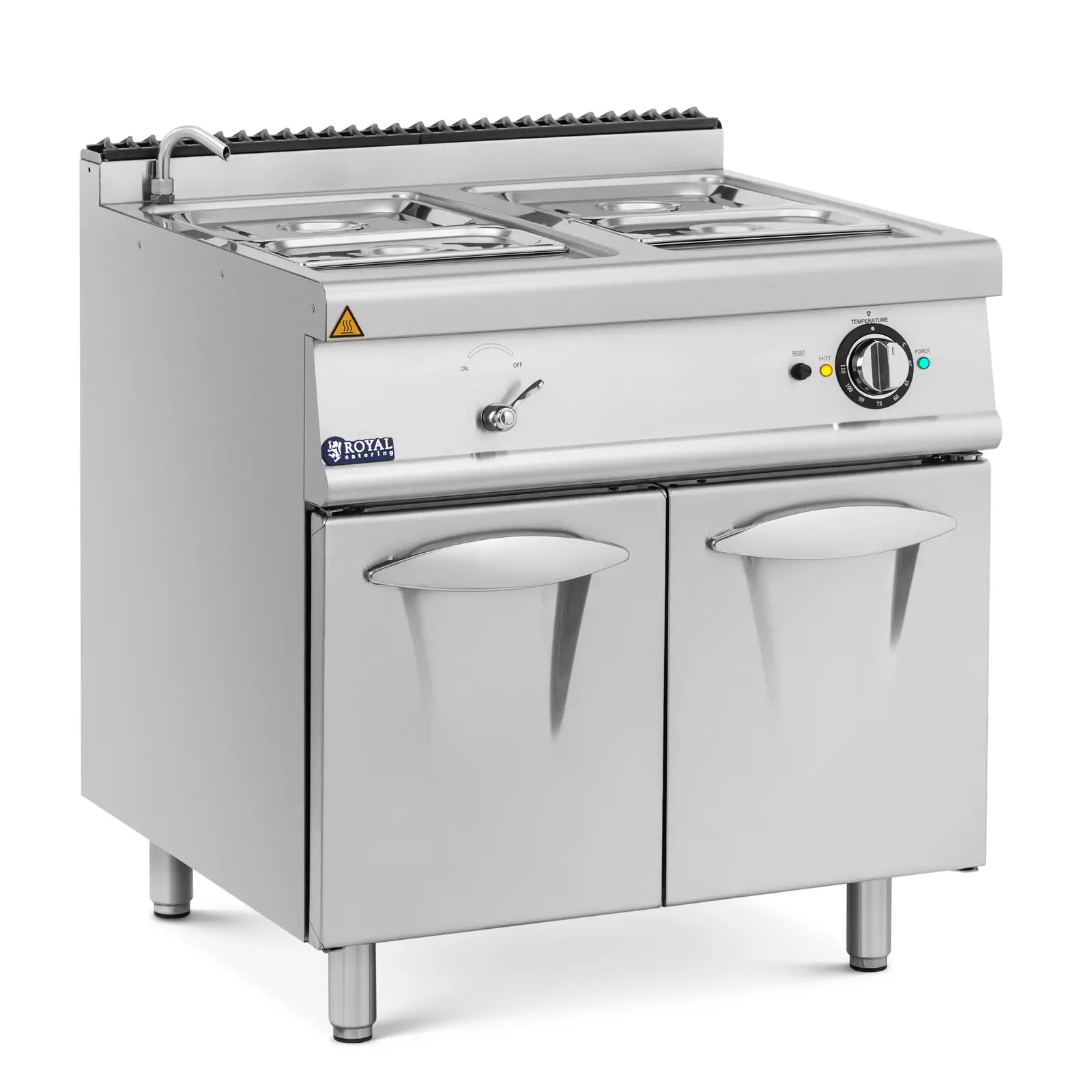 Bain-Marie - 6000 W - 2 x GN 1/2 - 2 x GN 1/3 - Wasserhahn - Unterschrank (80 x 73 cm) - Royal Catering