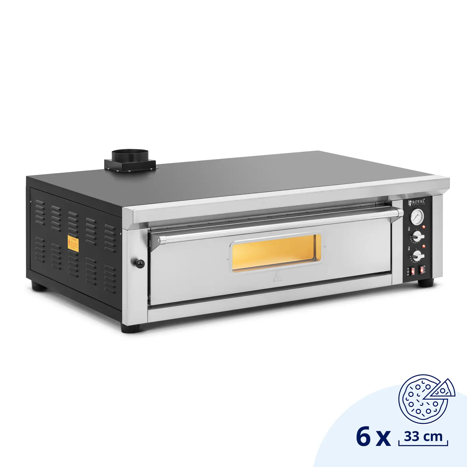 Elektro-Pizzaofen - 6 x 33 cm - 1 Kammer - 6600 W - 400 V - Schamottstein - Royal Catering