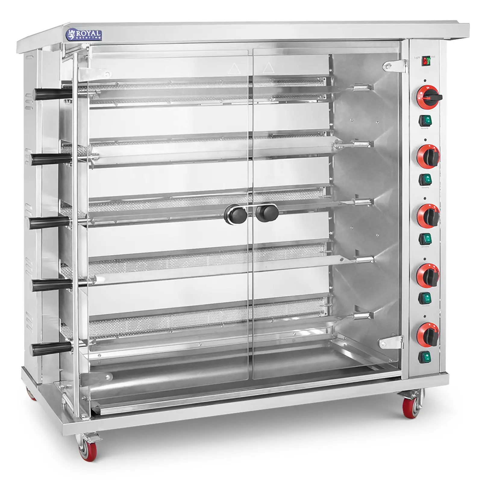 Hähnchengrill Gas - 5 Spieße - mit Beleuchtung und Rädern - Royal Catering