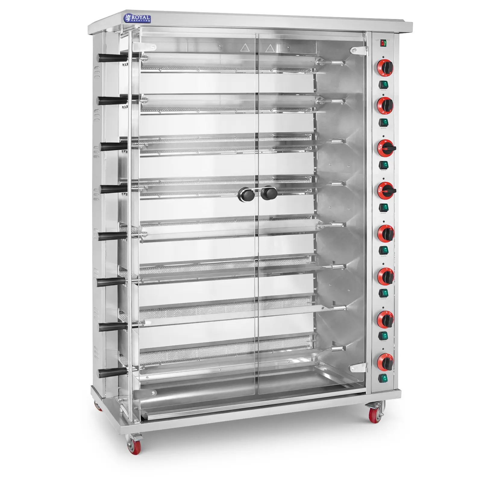 Hähnchengrill Gas - 8 Spieße - mit Beleuchtung und Rädern - Royal Catering
