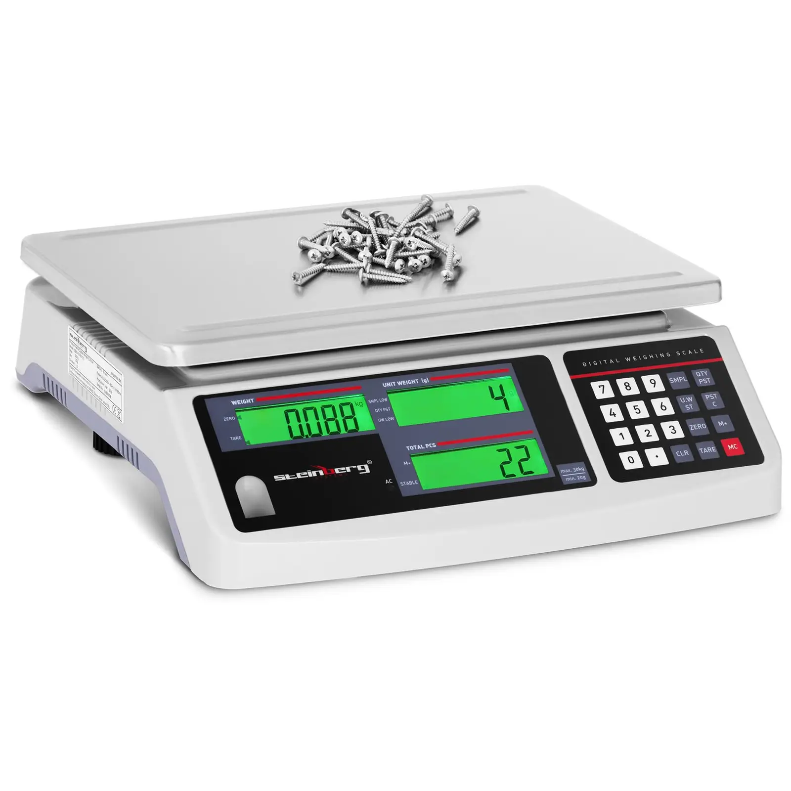 Steinberg Systems B-Ware Zählwaage - 30 kg / 1 g  - 30,5 x 20 cm - Akku 72 h - 3 LCD