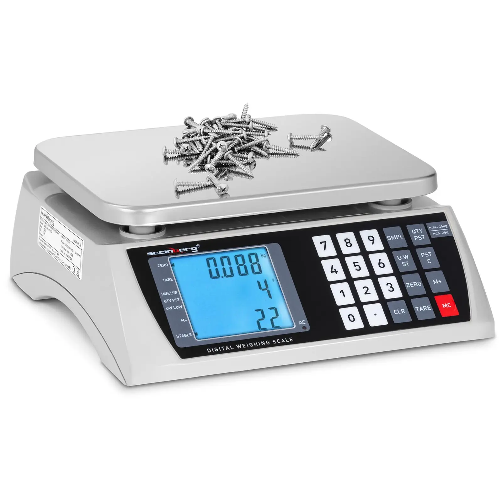Steinberg Systems B-Ware Zählwaage - 30 kg / 1 g - 22,3 x 17,4 cm - Akku 72 h - LCD