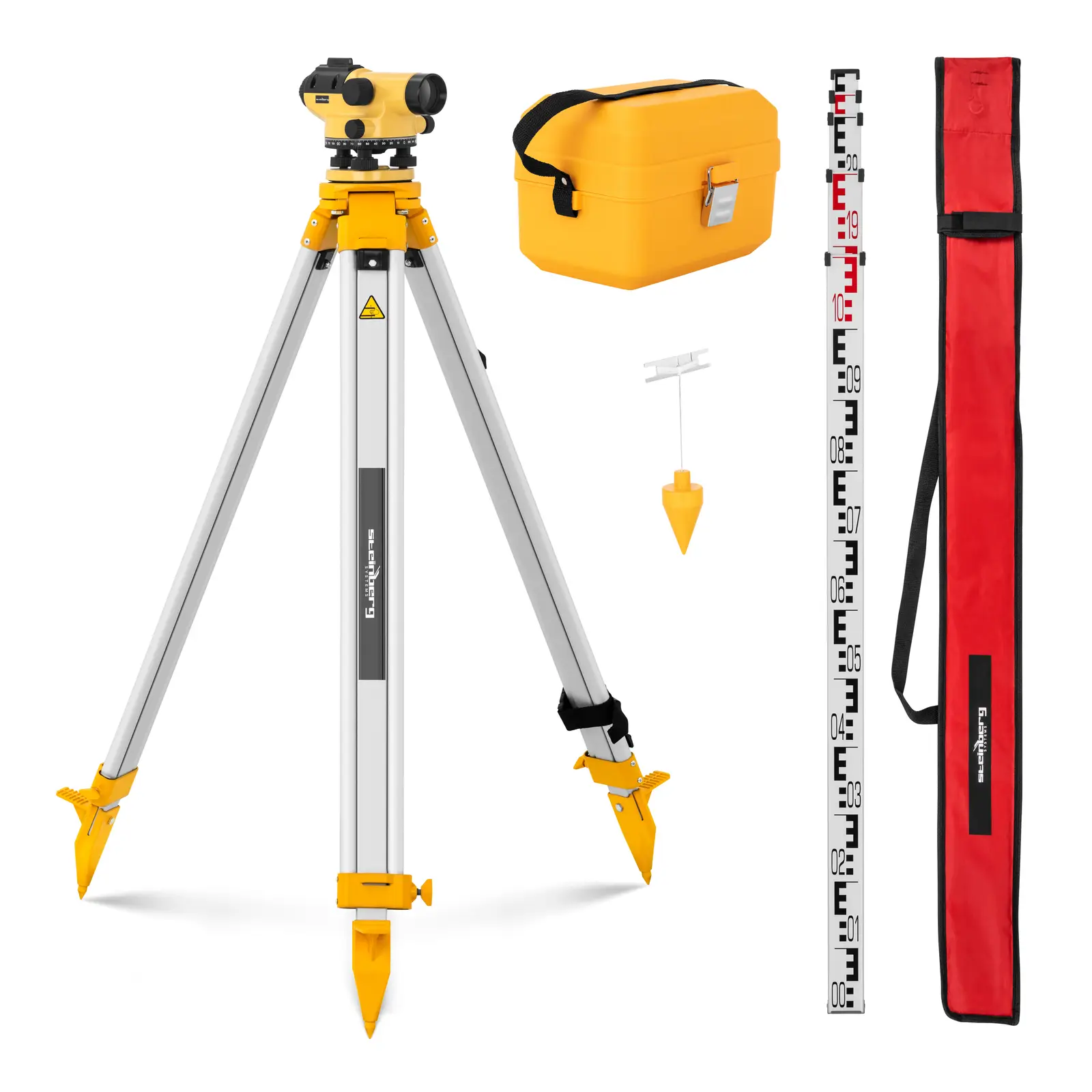 Steinberg Systems B-Ware Nivelliergerät - mit Stativ und Nivellierlatte - 28-fache Vergrößerung - 36-mm-Objektiv - Abweichung