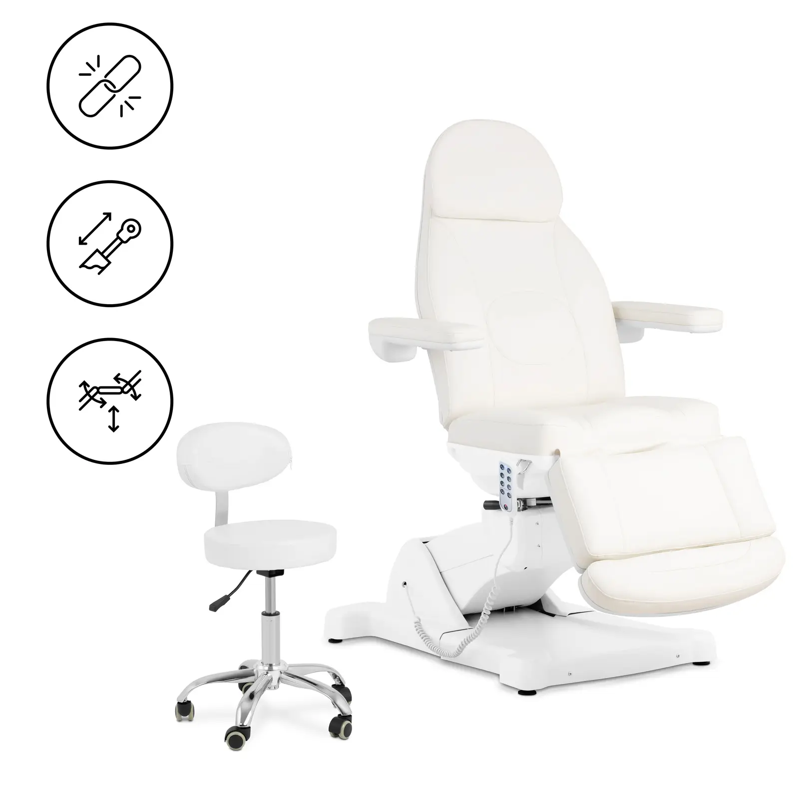 physa B-Ware Elektrische Kosmetikliege mit Rollhocker - 3 Motoren - 300 W - 190 x 85 x 60 - 90 cm - 150 kg - weiß