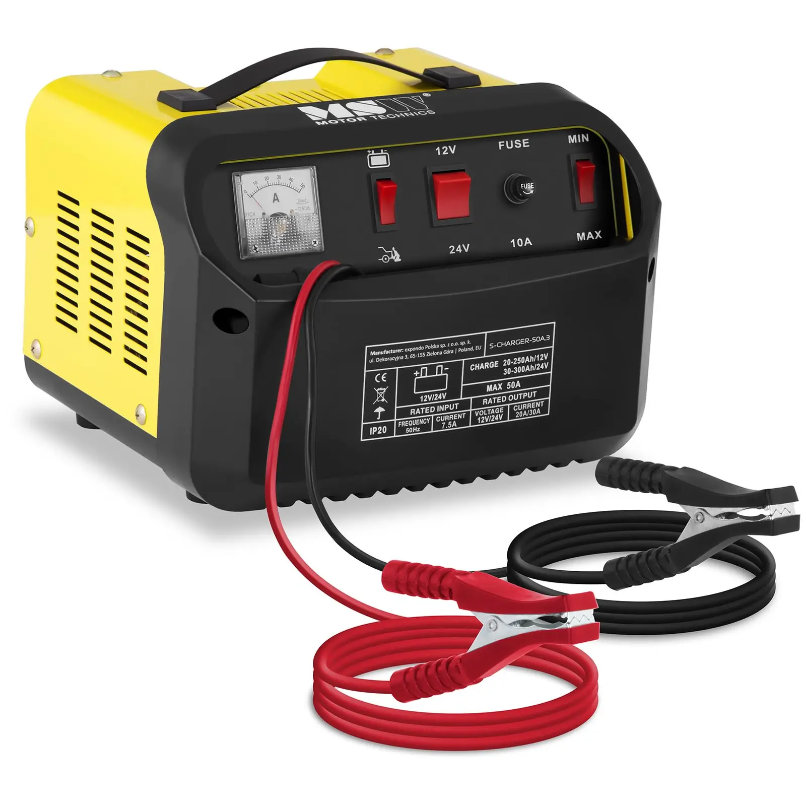 MSW B-Ware Autobatterie-Ladegerät - Starthilfe - 12/24 V - 20/30 A - schräges Bedienfeld