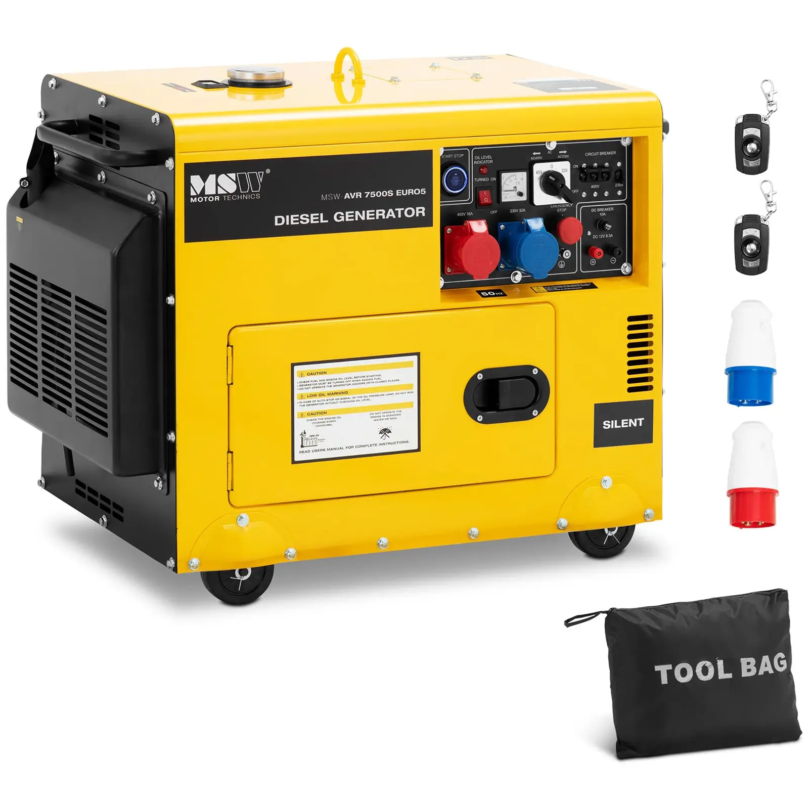 MSW B-Ware Notstromaggregat Diesel - 6370 / 7500 W - 16 L - 230/400 V - mobil - AVR - Euro 5
