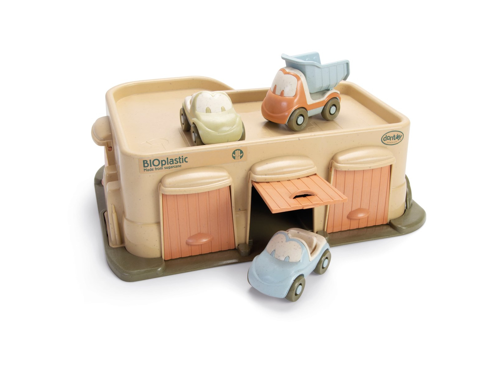 Parkhaus mit 3 Autos aus Bio-Kunststoff bunt 4-teilig