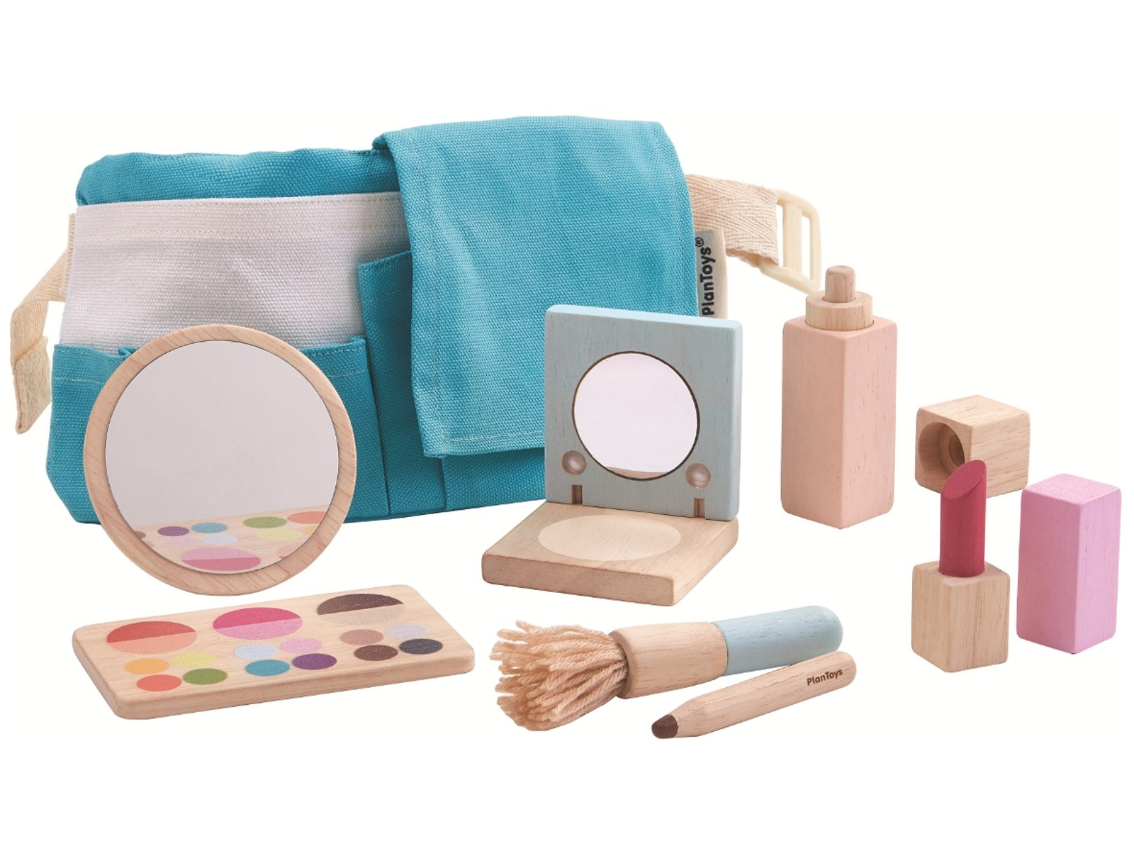 PlanToys Kinder Makeup Schmink Set mit Zubehör aus Kautschukholz Maße 22,5 x 12 cm