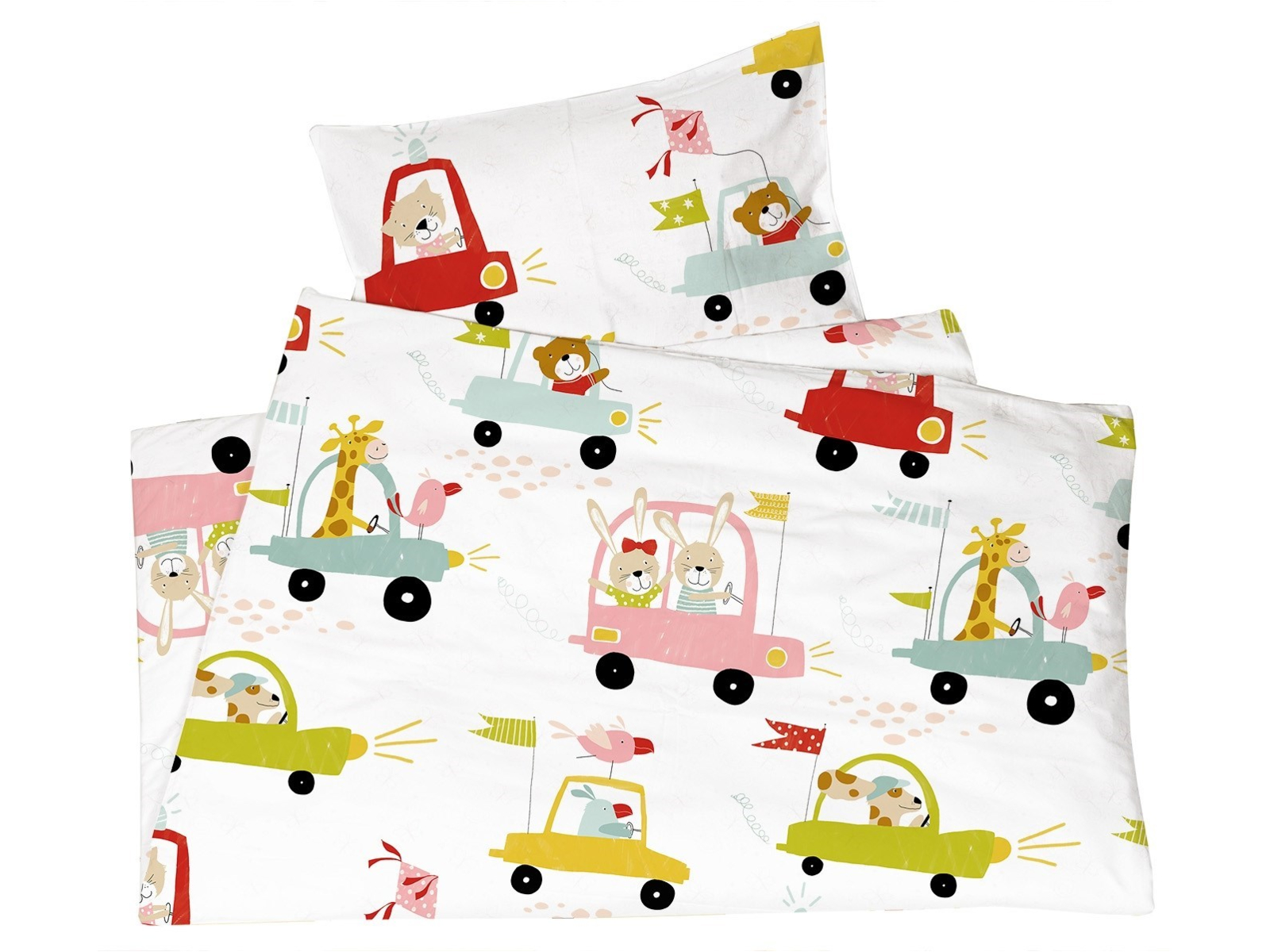 Kinderbettwäsche Bio-Baumwolle Autos Bettbezug 100 x 135 cm, Kissen 40 x 60 cm