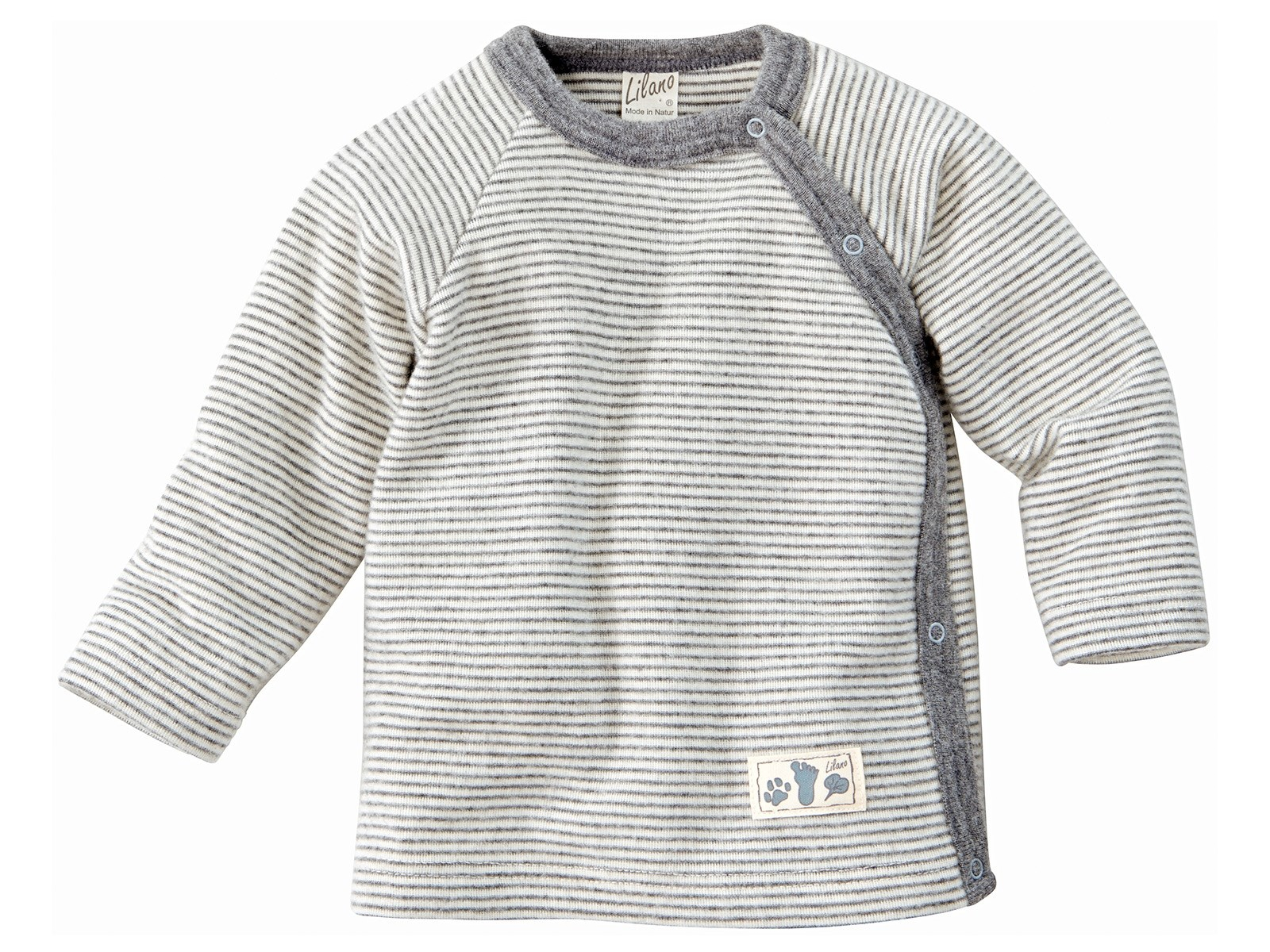 Lilano Baby Jacke Wolle Seide grau-geringelt Gr.56