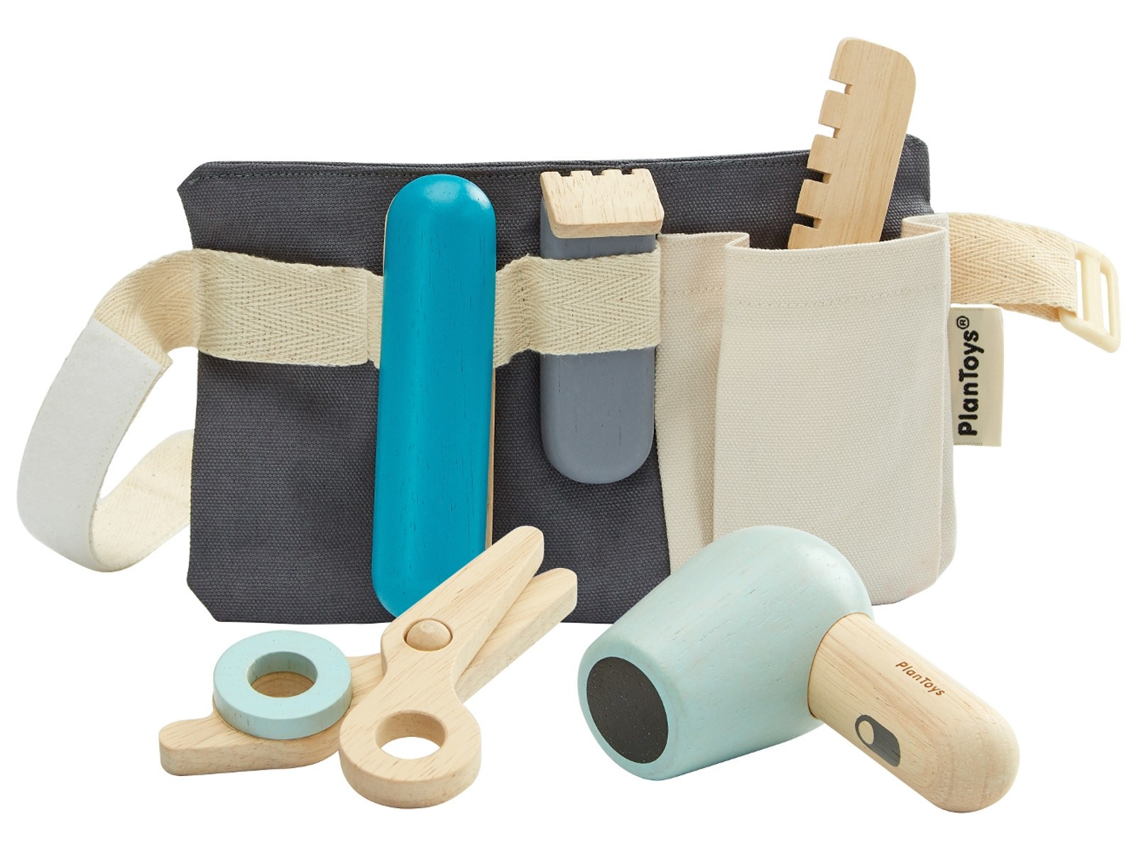 PlanToys Kinder Friseur Set mit Zubehör aus Kautschukholz Maße 12,5 x 23 cm