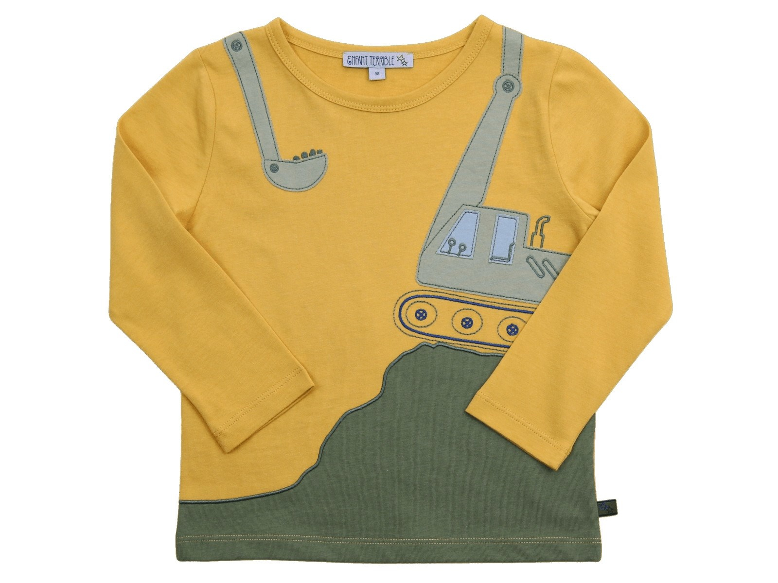 Kinder Langarmshirt mit Baggerapplikation Bio-Baumwolle mustard Gr. 98
