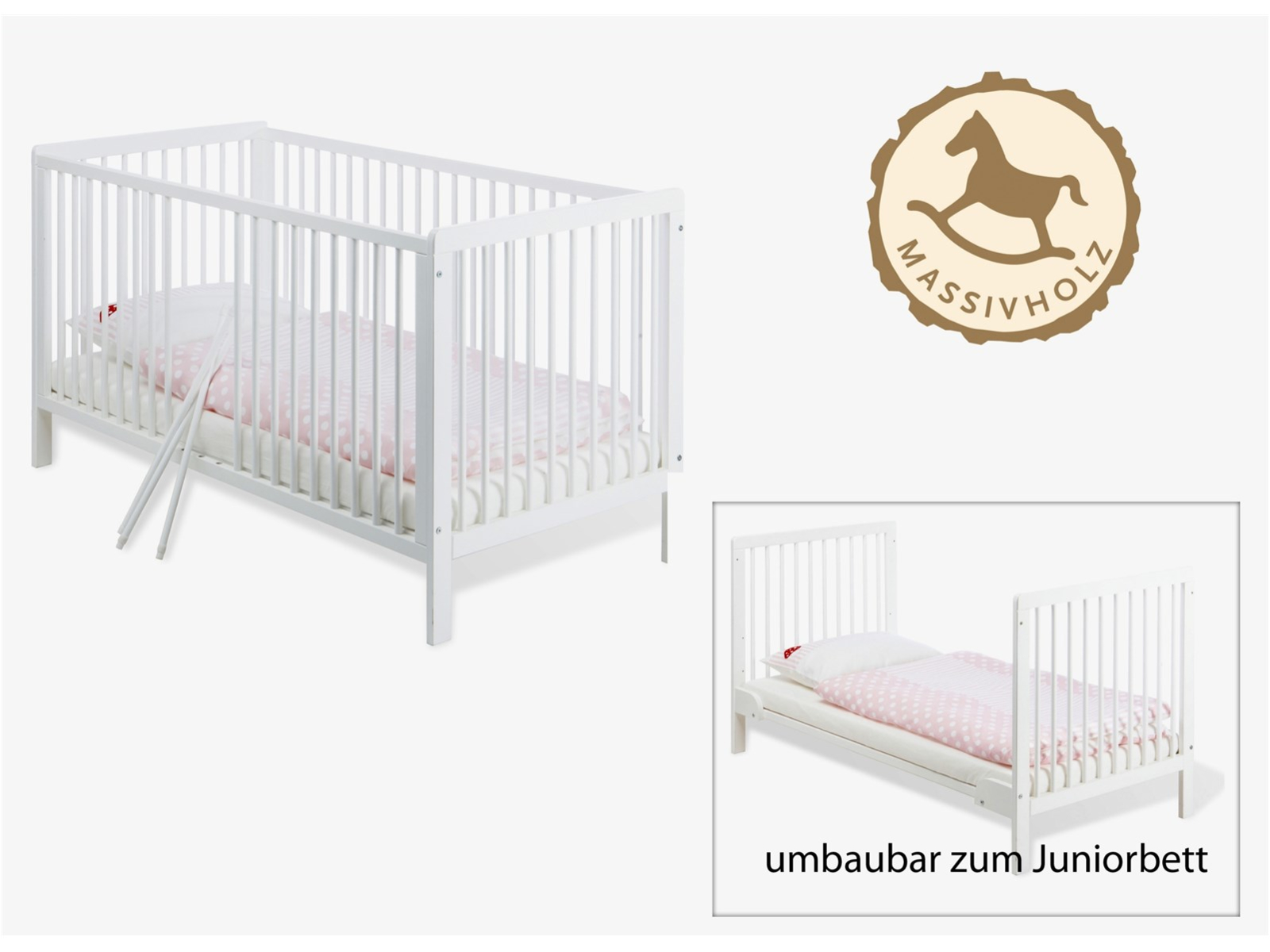 Pinolino Kinderbett, Buche massiv, weiß lackiert Liegefläche 70 x 140 cm