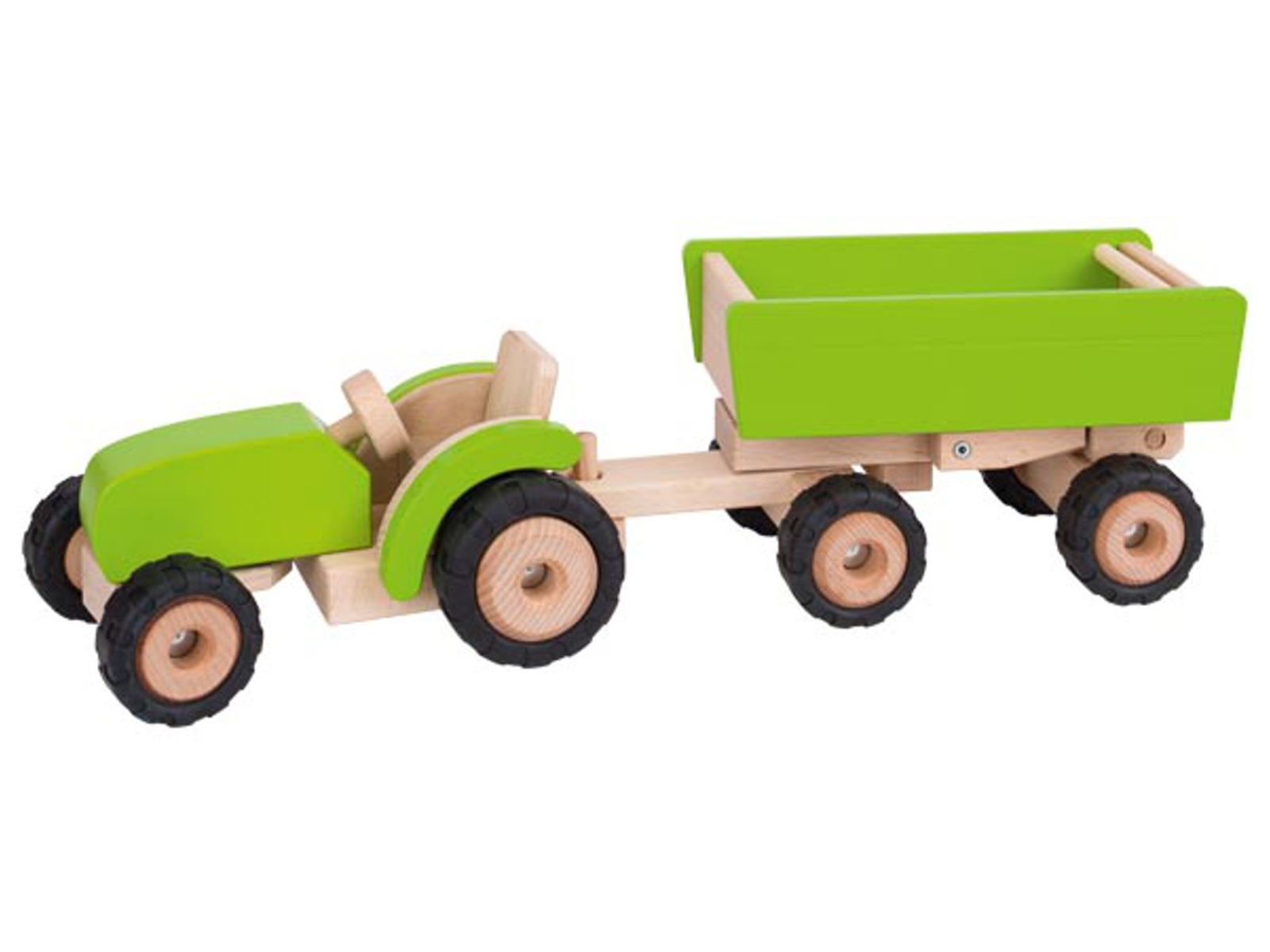 goki Großer Traktor mit Anhänger aus Massivholz 52 x 14,5 x 14 cm