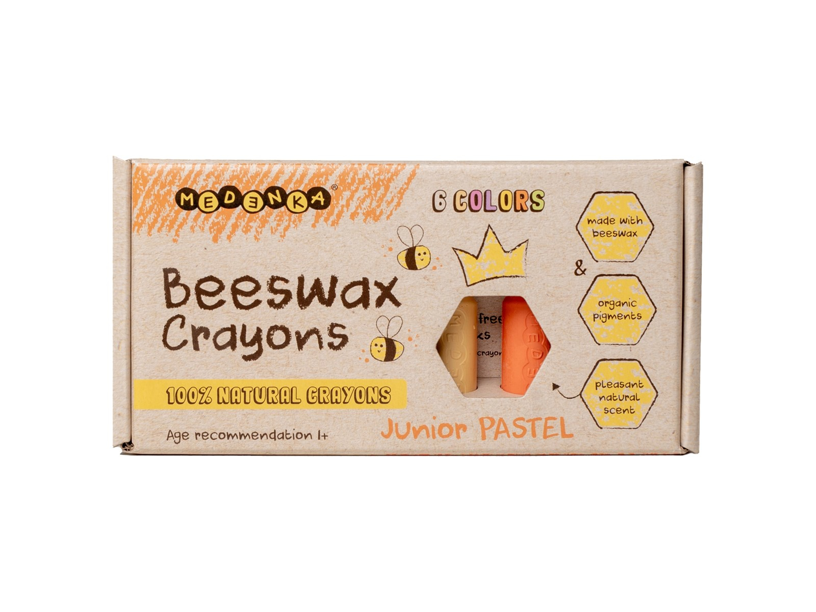 Bienen Wachsmalstifte Junior, 6 extra dicke Stifte Maße Stift 6 cm, Durchmesser 2 cm