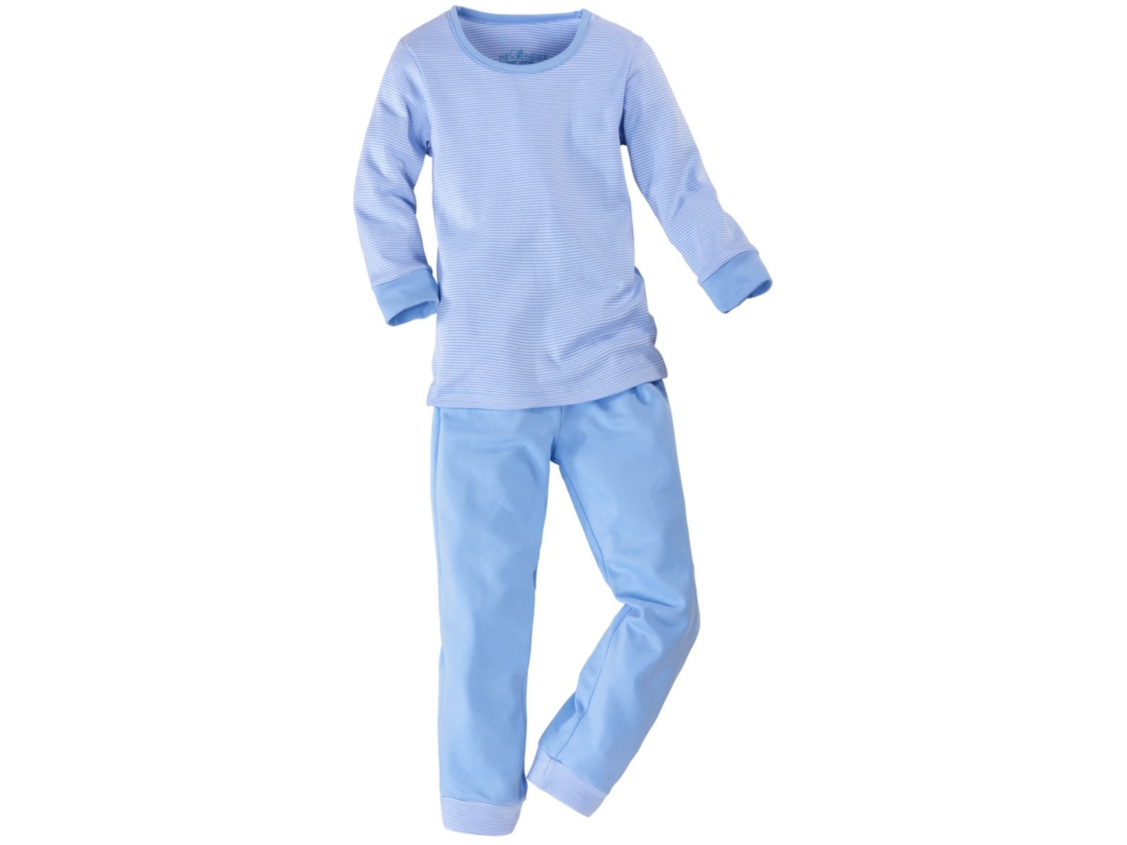Kinder Schlafanzug 2-teilig Bio-Baumwolle hellblau-weiß gestreift Gr. 98/104