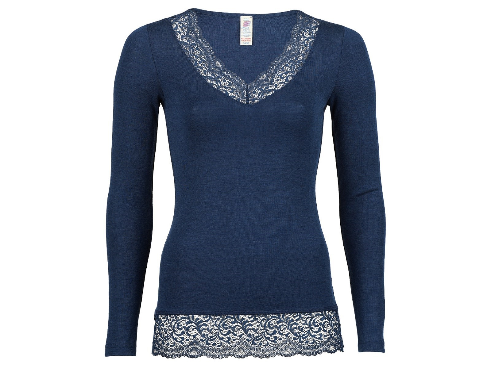 Engel Natur Damen Langarmshirt mit Spitze Wolle Seide marine Gr. 42/44