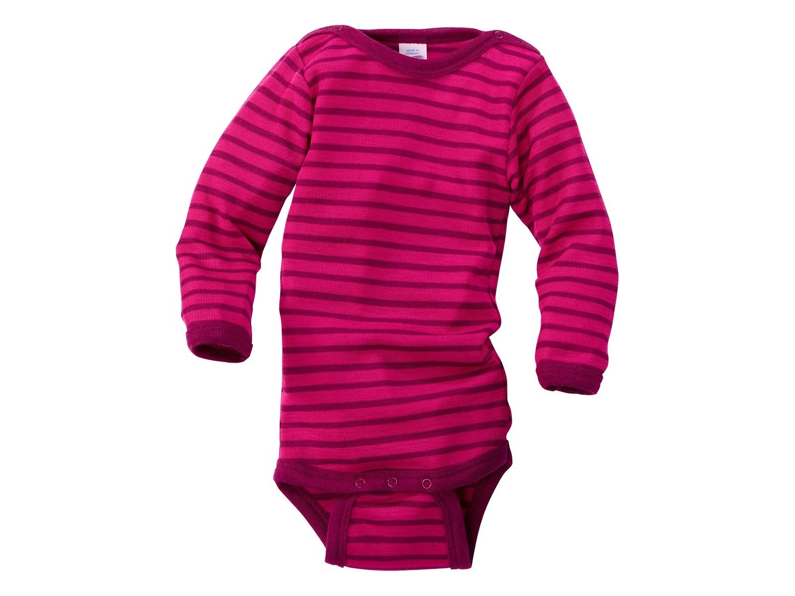 Engel Natur Baby Body Langarm Wolle Seide himbeere-geringelt Gr.74/80