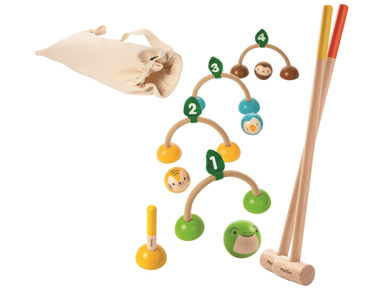 PlanToys Kinder Krocket Spiel aus Kautschukholz Maße 51,6 x 3,8 x 7,8 cm