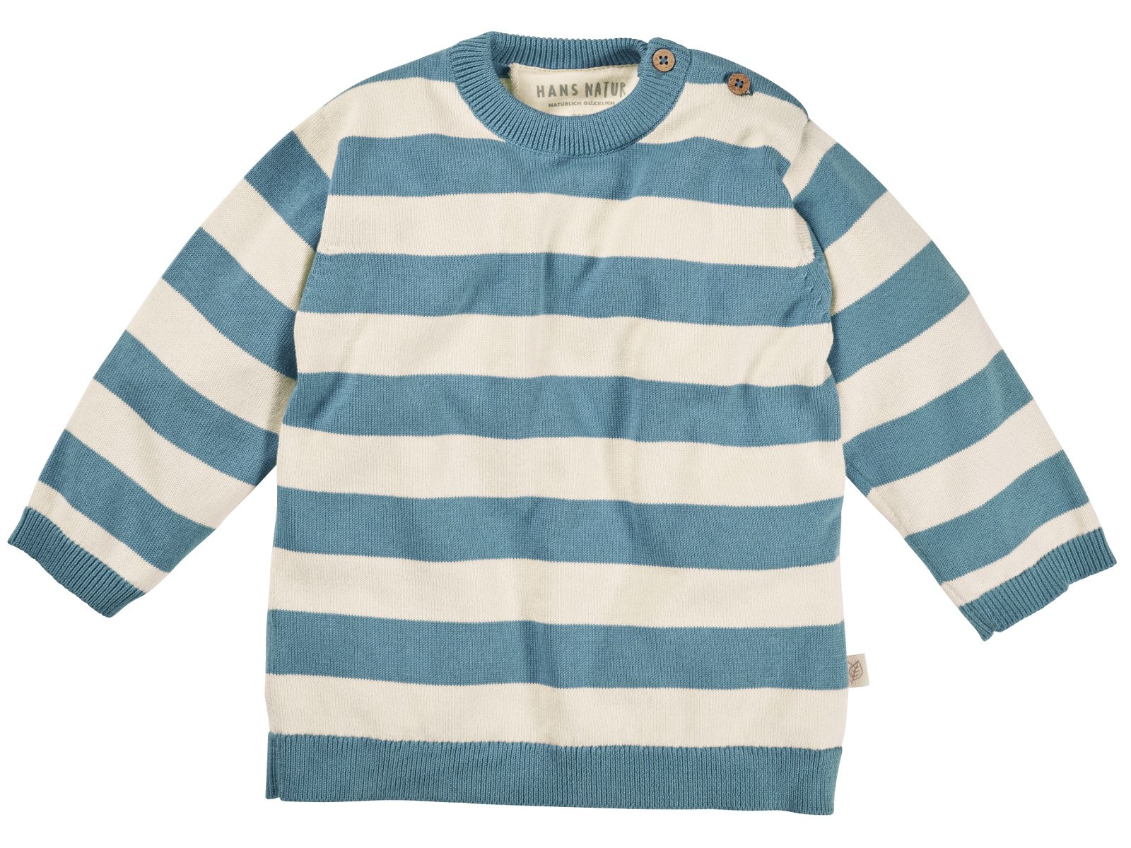 Kinder Pullover Strick-Qualität Bio-Baumwolle ecru-blau Gr.110/116