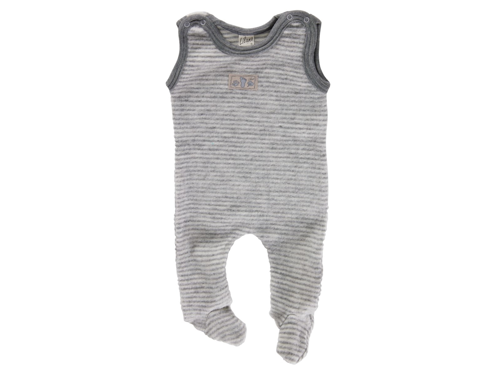 Lilano Baby Strampler mit Fuß Bio-Merinowolle Wollplüsch grau-natur Gr.56