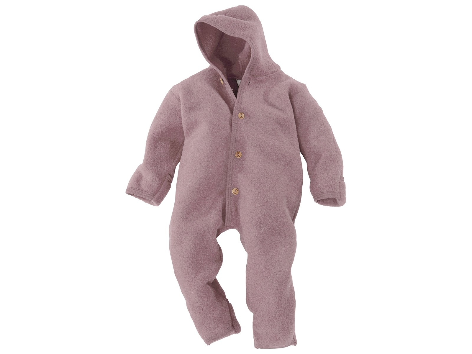 Engel Natur Baby Kapuzenoverall Bio-Merinowolle Fleece melange-rosenholz Gr. 62/68
