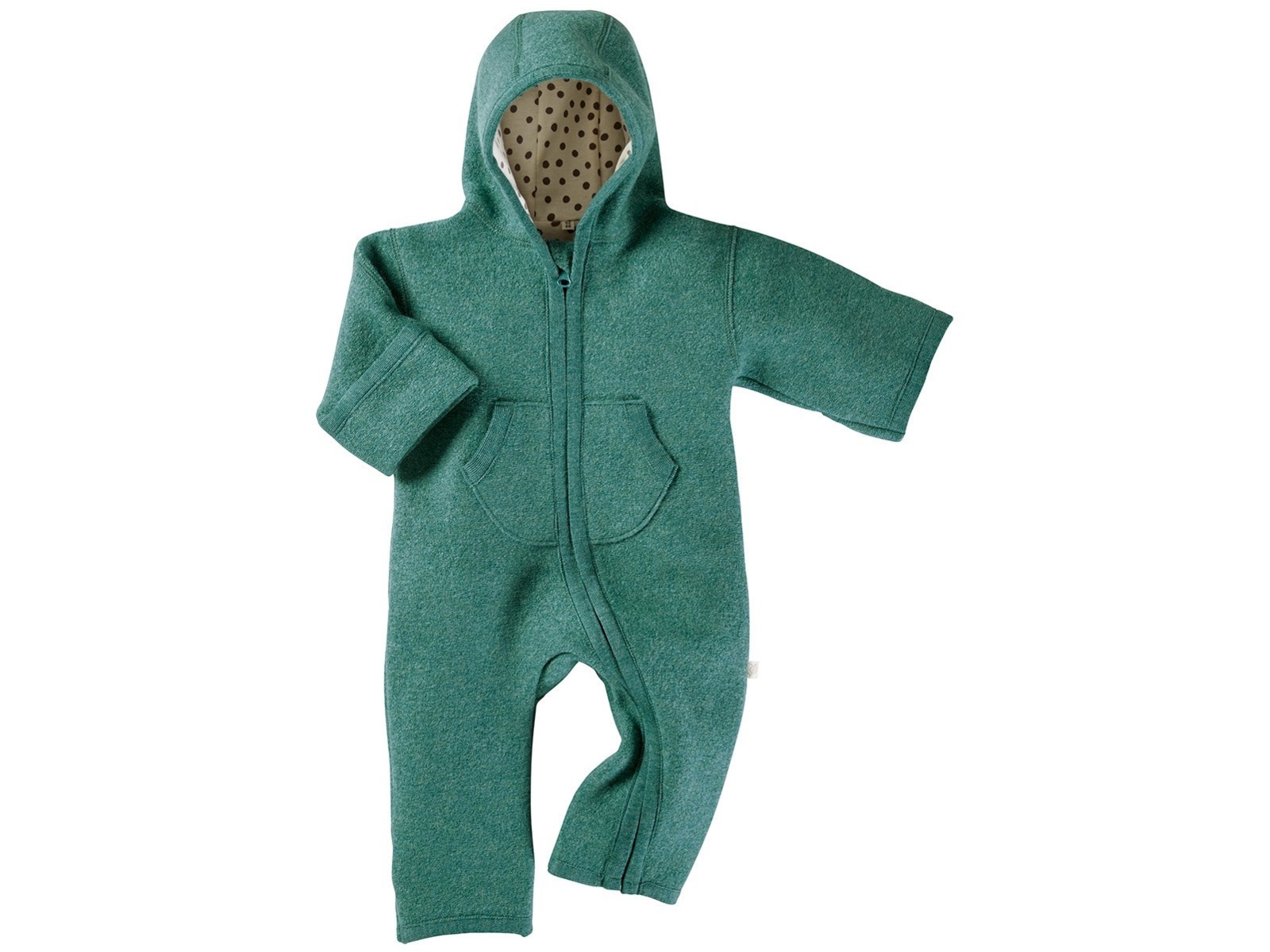 Baby Overall mit Kapuze Bio Schurwolle Walk grün Gr.74/80