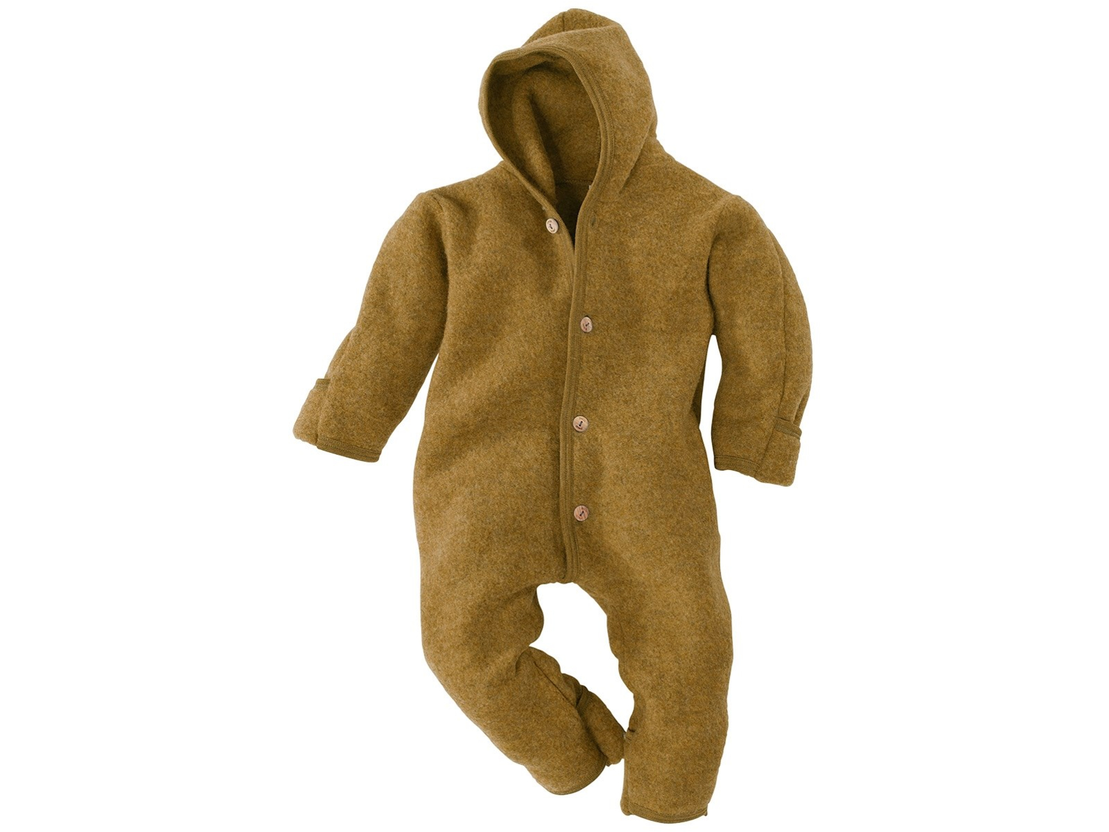 Engel Natur Baby Kapuzenoverall Bio-Merinowolle Fleece melange-safran Gr. 62/68