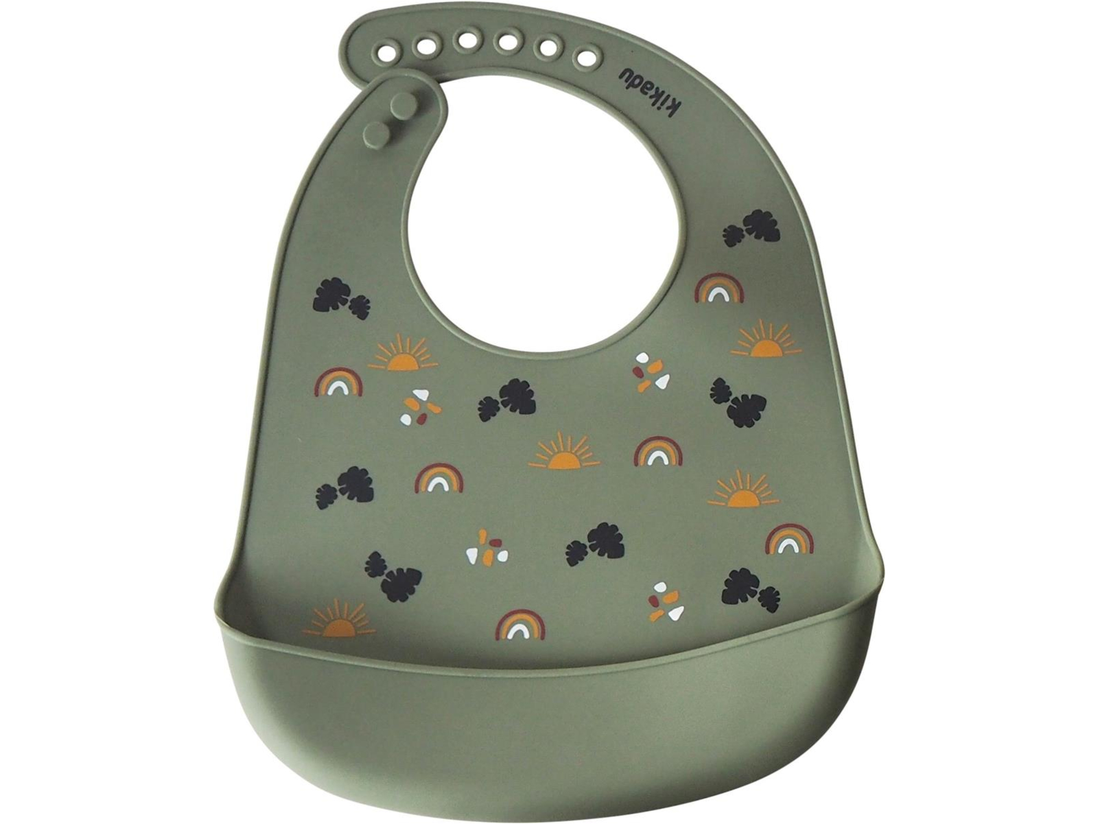 Silikon Lätzchen mit Auffangschale Löwe olive Maße 30,5 x 23 cm