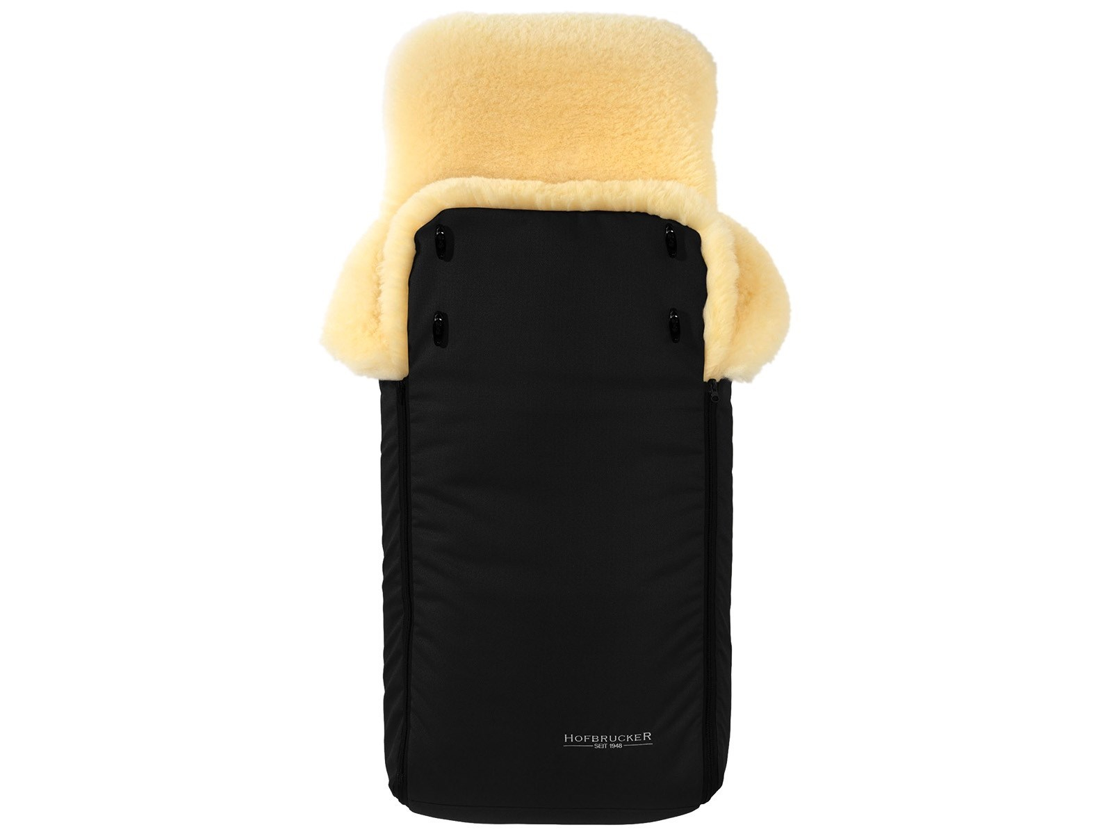 Hofbrucker Fußsack Kinderwagen Merino Lammfell "Luxus" schwarz Maße 95 x 34 x 15 cm