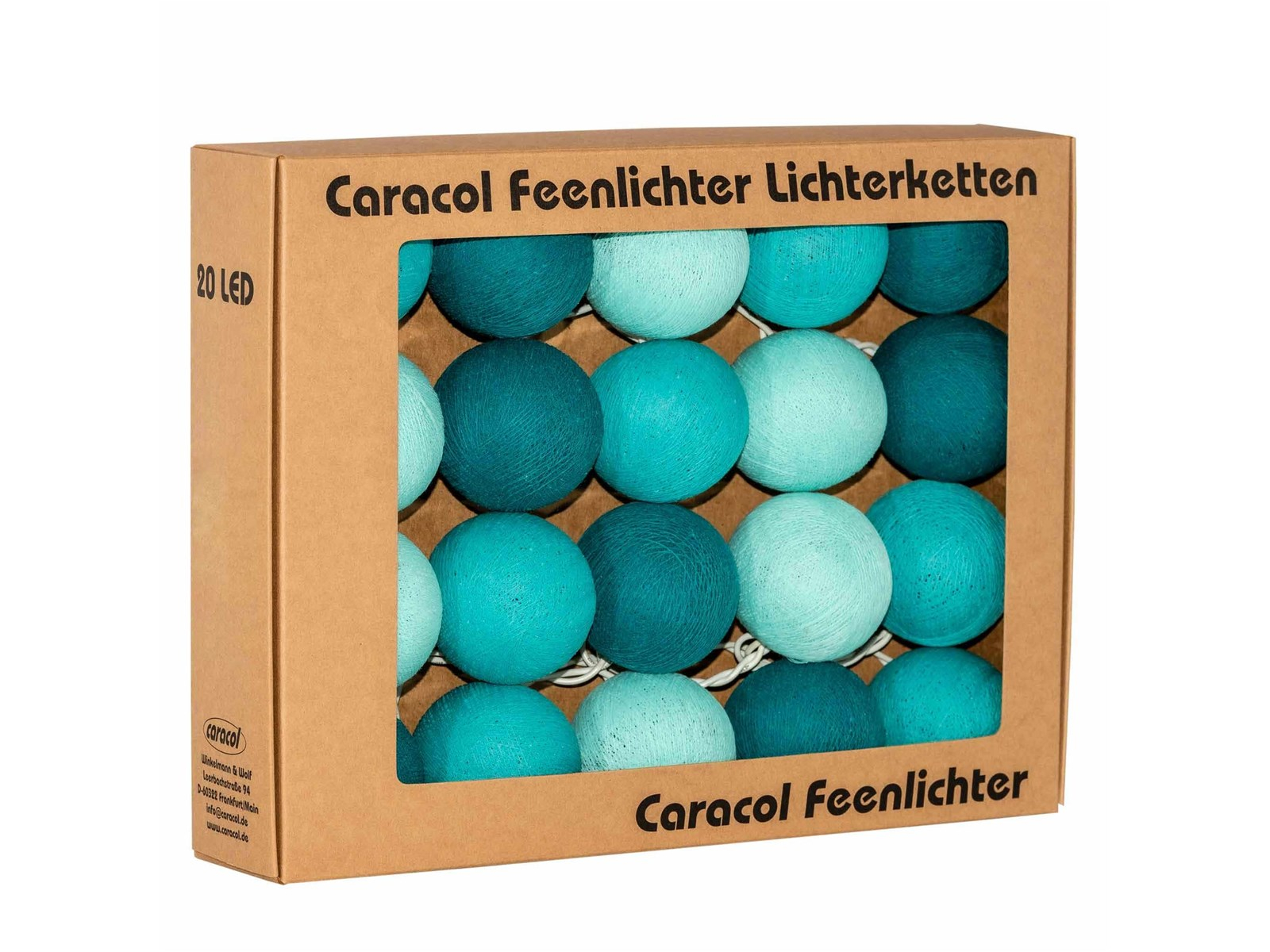 Kugel-Lichterkette 20 handgefertigte Kugeln, türkis