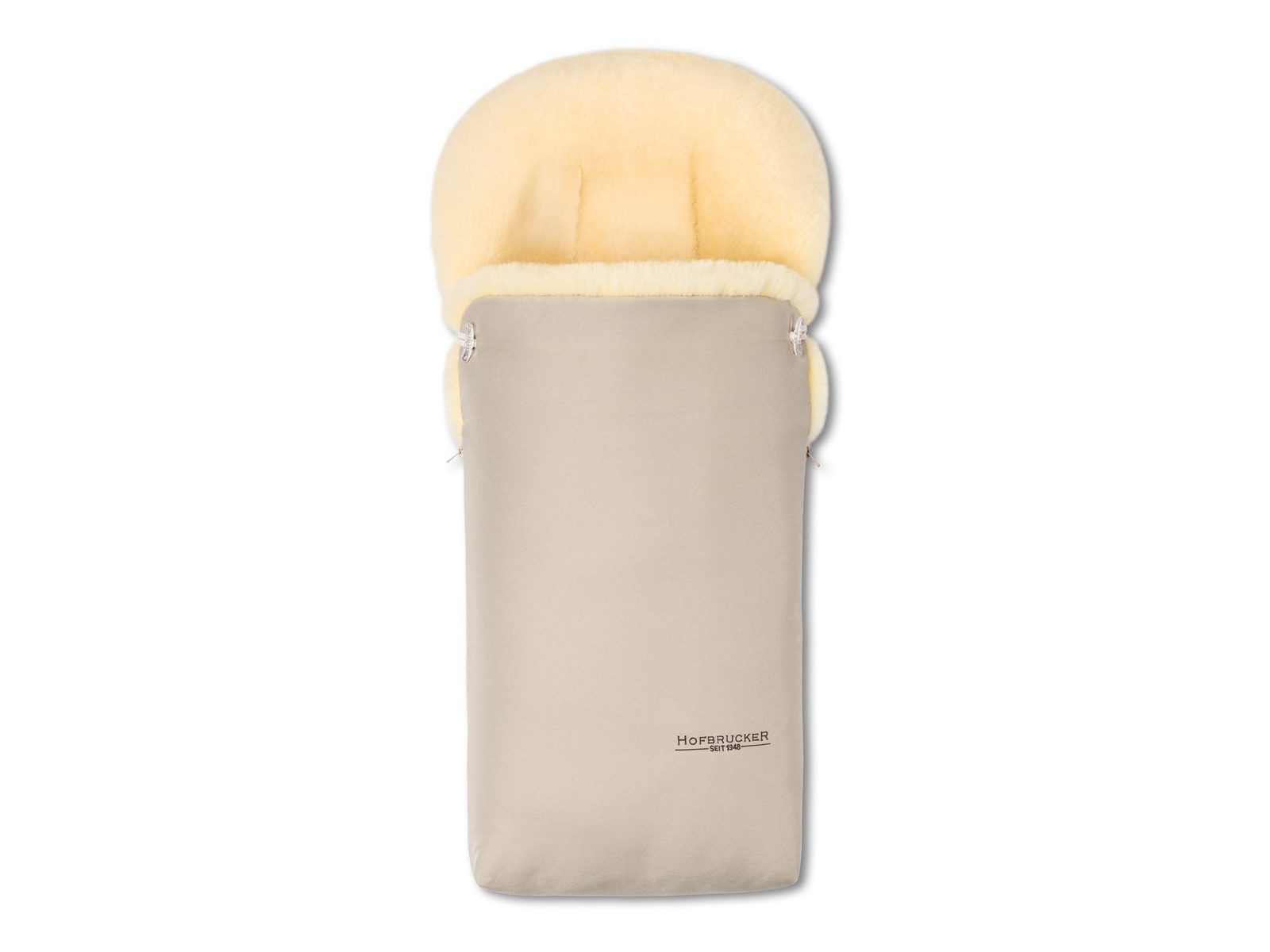 Hofbrucker Fußsack Kinderwagen Lammfell "Putzi" beige Maße 90 x 34 x 10 cm