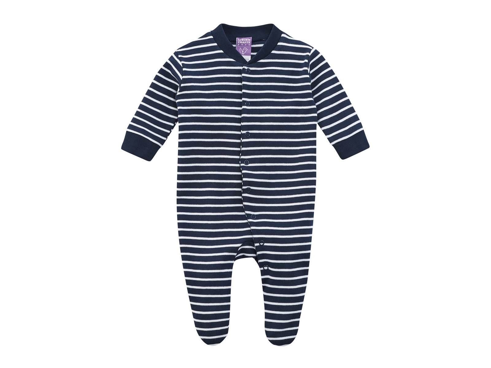 Living Crafts Baby und Kinder Schlafanzug Bio-Baumwolle mit Füßchen marine-weiß gestreift Gr. 62