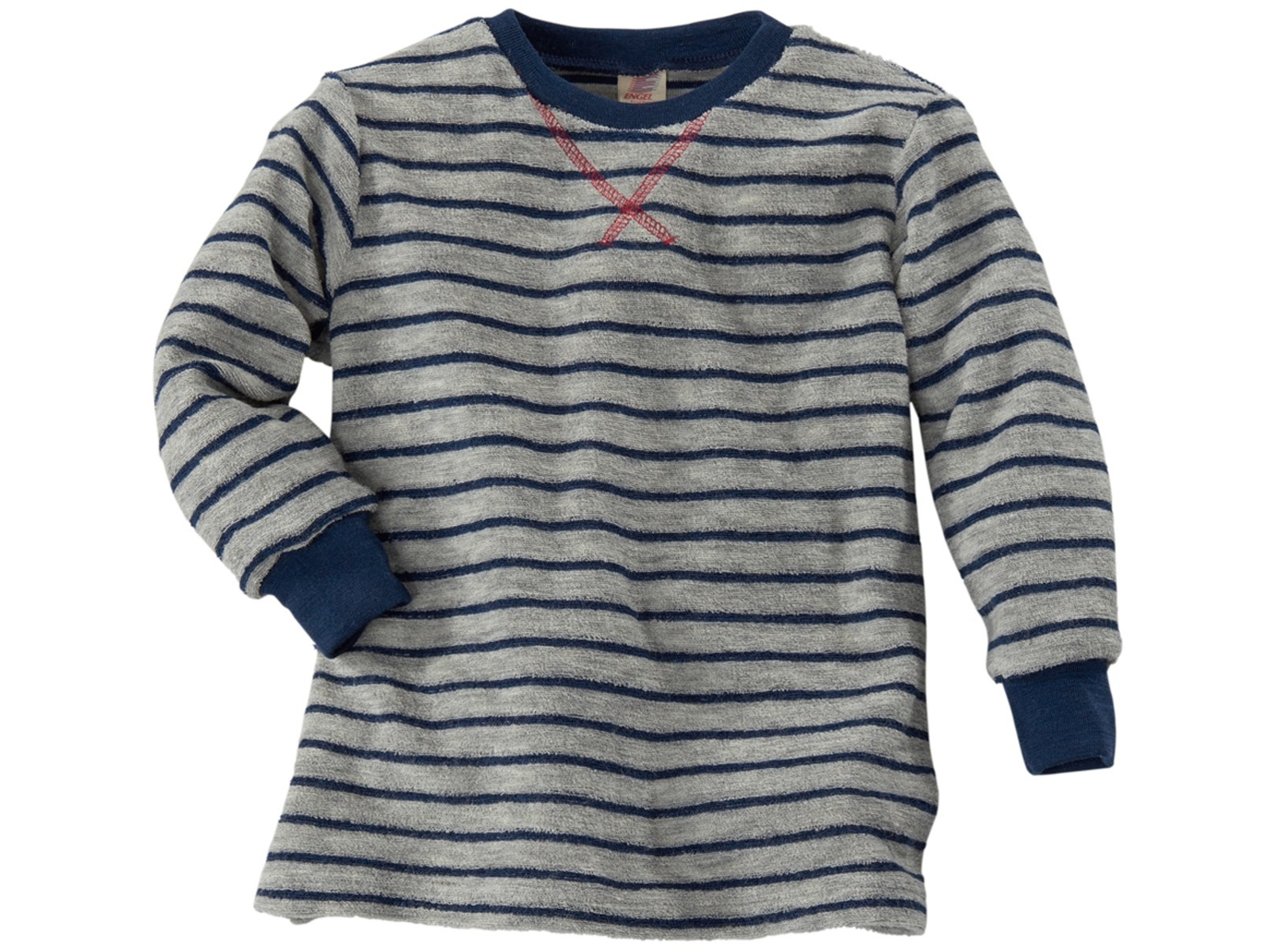 Engel Natur Kinder Schlafanzug Oberteil Bio-Merinowolle grau-marine Gr.92
